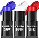 BOBISUKA Red White Blue Face Paint Stick Kit, Eye Black Sticks for Football Baseball Softball Lacrosse American-Flag, Body Paints Makeup Kit for Halloween Cosplay Special Effects Costume SFX