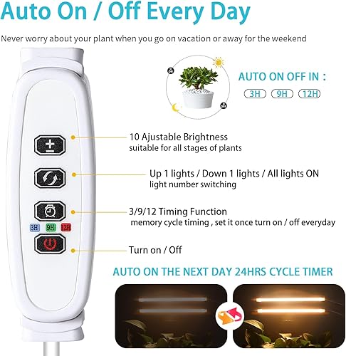 Miniatura 3 de Tiras de luz LED de crecimiento para plantas de interior de espectro completo 3500K, barra de luz para plantas con 96 luces LED con temporizador de