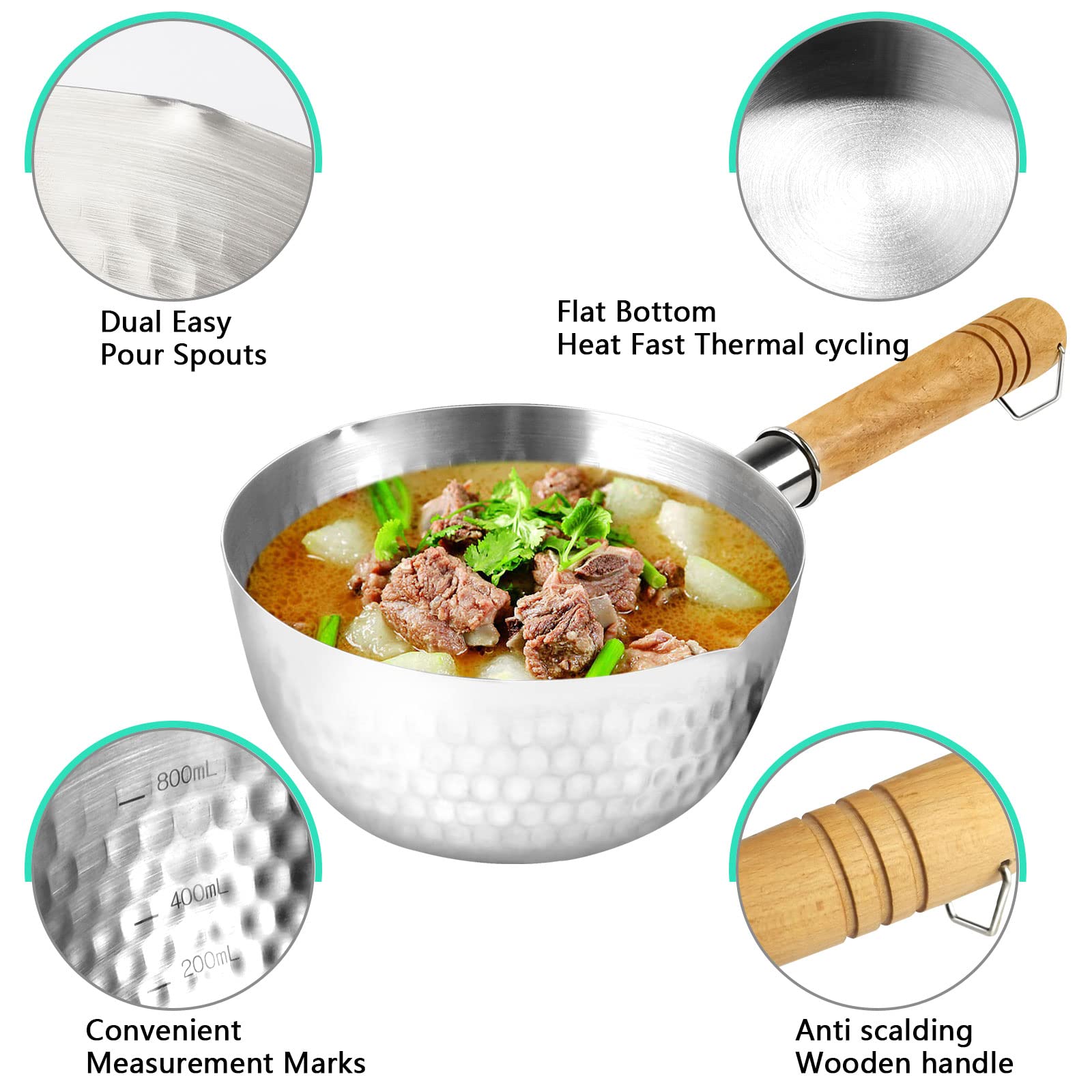 Pentola Giapponese In Acciaio Inox 20cm Con Coperchio - Antiaderente, Manico In Legno, Per Zuppe E Latte - Foto 6