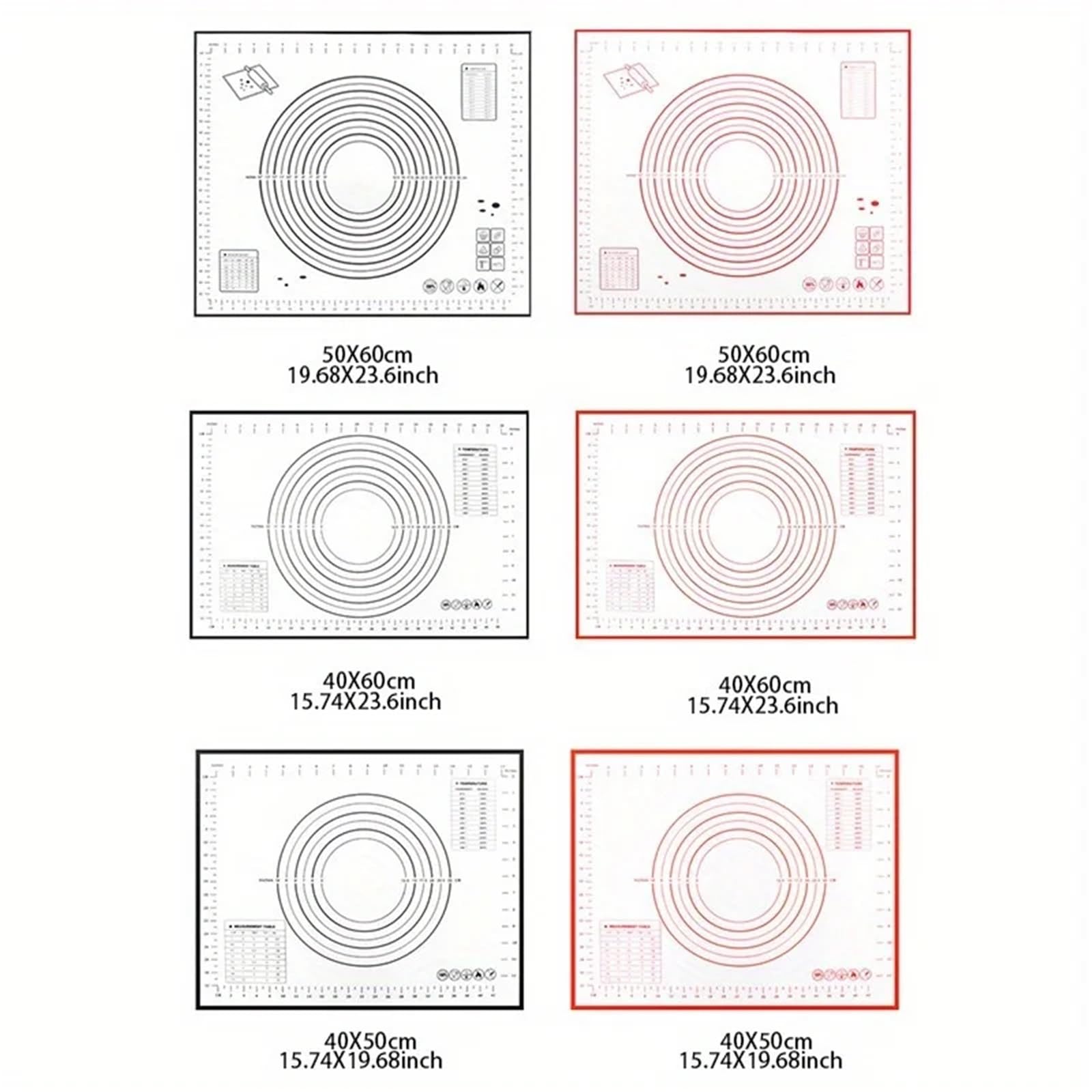 Rutschfeste Backunterlage Antihafte 1 Stück extragroße Silikon-Backmatte (80/70/60 cm) for Ausrollen und Kneten von Teig, ideal for Crêpes, Pizzateig als Antihaft-Backmatte for Pfannen(40X60CM)