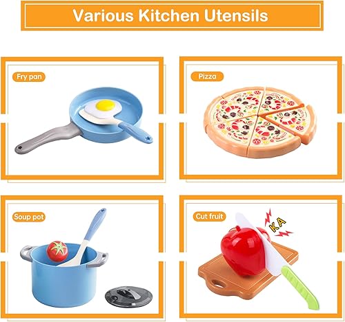 Miniatura 4 de JokerKing Juego de cocina de 150 piezas, accesorios de cocina para niños pequeños, alimentos, manta de picnic, frutas, verduras, paquete de 2 cestas