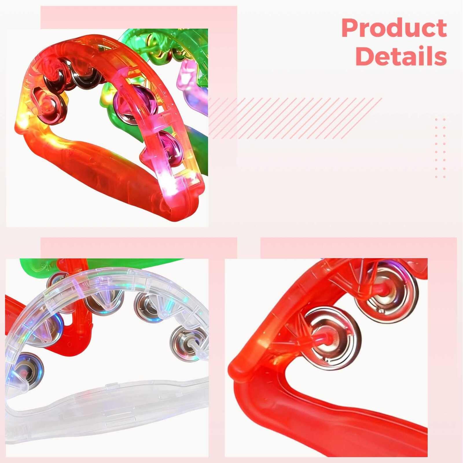 5 Sets LED-Tamburin, 4 Farben Handklapper mit Glocken, für KTV, Bar und Party, leuchtendes Musikinstrument für Erwachsene und Teens, 21 x 13 cm