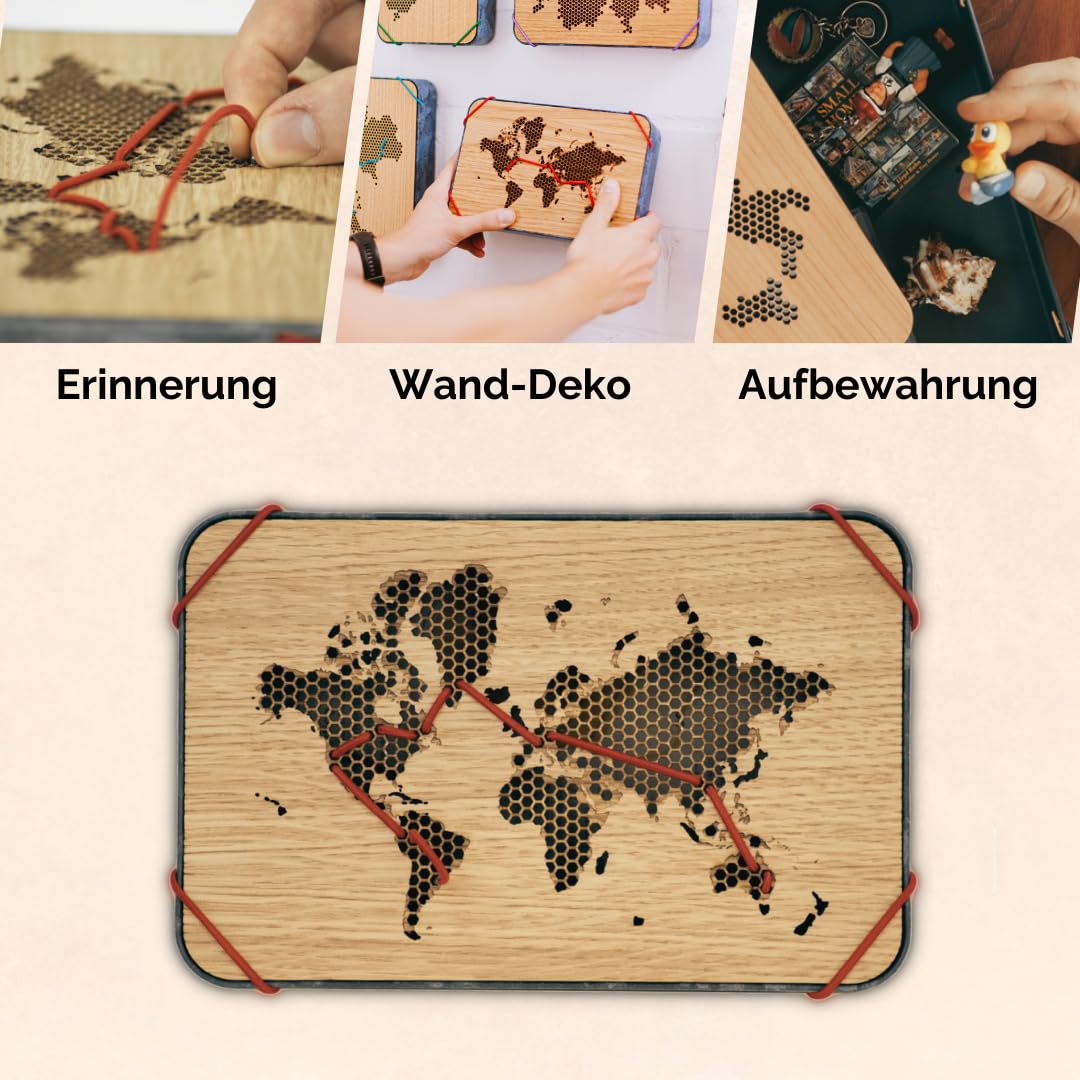 Erinnerungsbox für Reisen | Weltkarte zum Markieren der Reiseroute | Souvenirs, Andenken und Mitbringsel ordnen und aufbewahren | Reisetagebuch, Dekoration und Aufbewahrung (Grün)