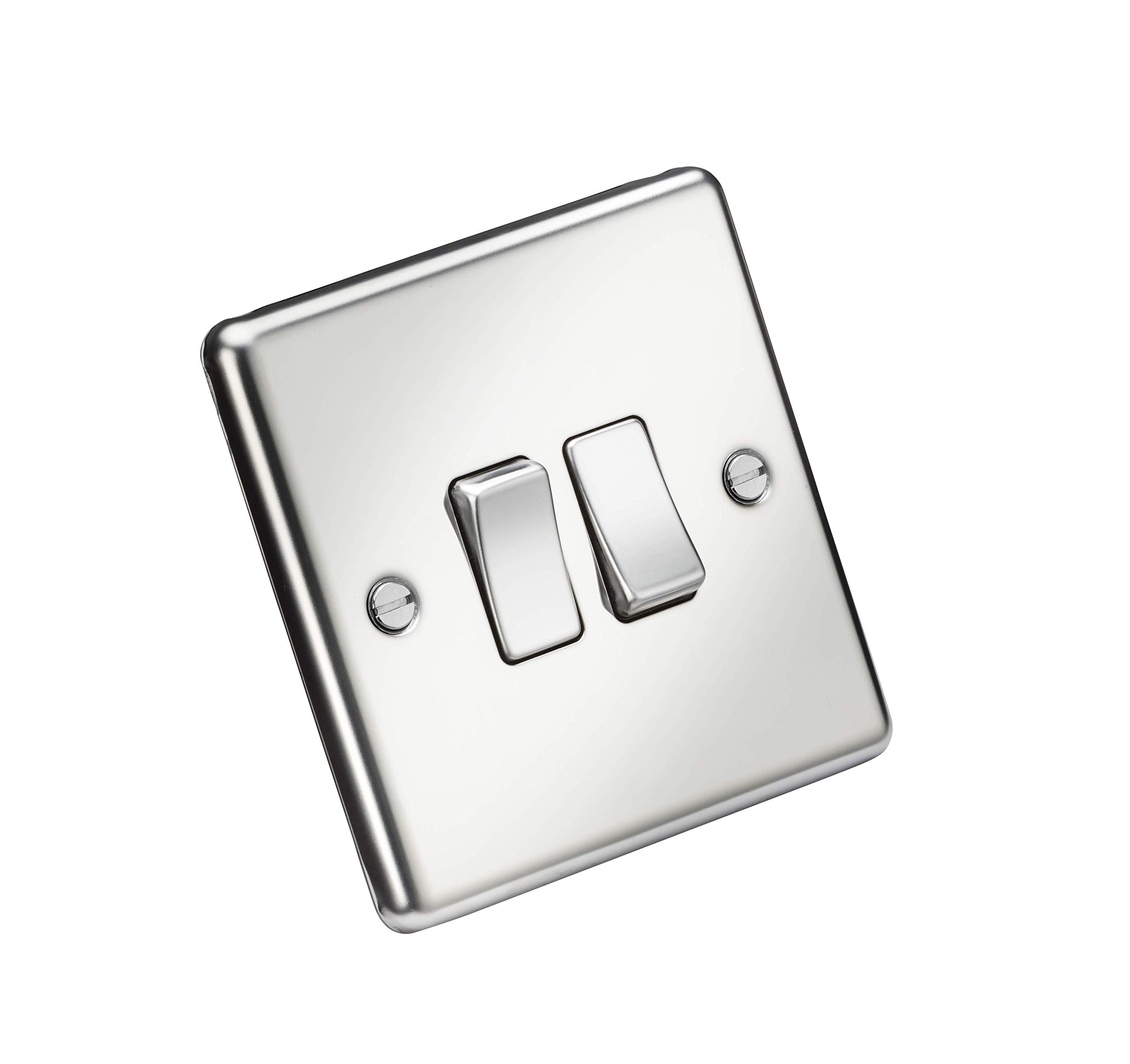 Knightsbridge Polished Chrome Cl3pc 10Ax 2G 2 Way Plate Switch - Rounded Edge