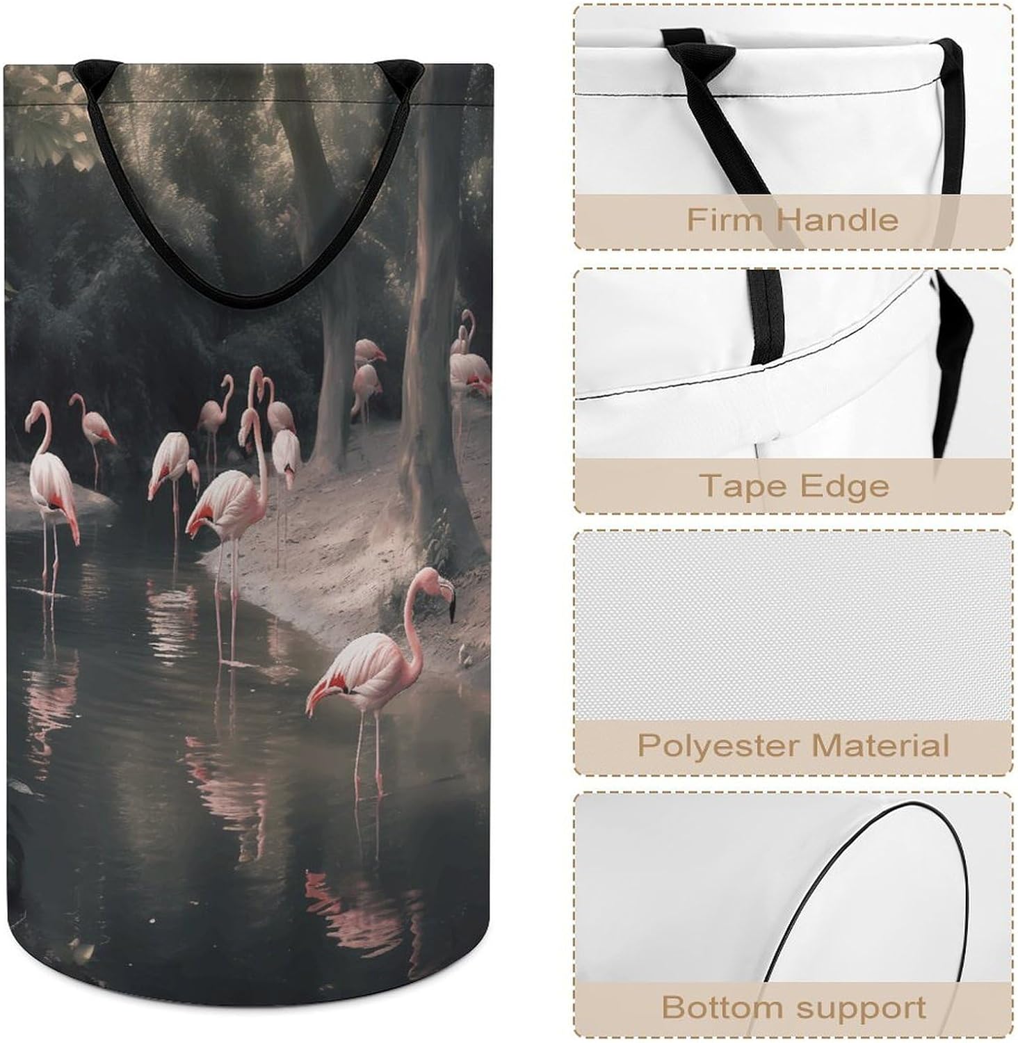Large Laundry Basket Collapsible Laundry Hamper Waterproof Foldable Washing Bin Clothes Bag Pink Flamingo Freestanding Dirty Clothes Hampers for Laundry, Bedroom, Dorm