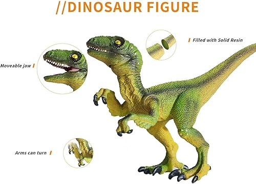 Miniatura 5 de JR PARK 2 juguetes de dinosaurio, figura de acción de dinosaurio verde de velociraptor grande de 15.5 pulgadas, juguetes de dinosaurios realistas,
