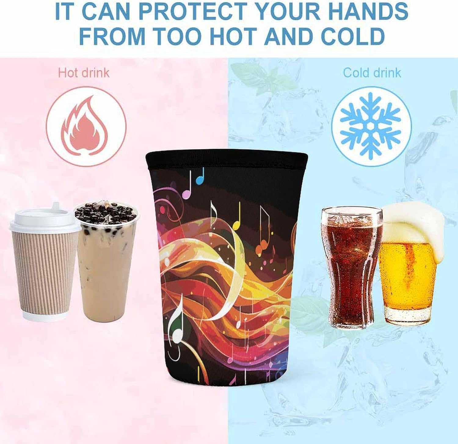 3 Pack Neoprene Cup Sleeves, Stretchy Reusable Drink Cup Cover Universal