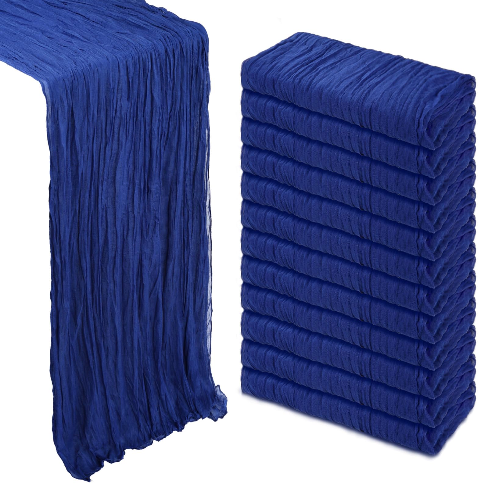 Photo 1 of 12 Pack Royal Blue Cheesecloth Table Runner 10Ft Gauze Cheese Cloth Table Runner 35x120 Inch Boho Sheer Rustic Fabric Runner for Decor Bridal Baby Shower Wedding Centerpiece Home Table Decoration