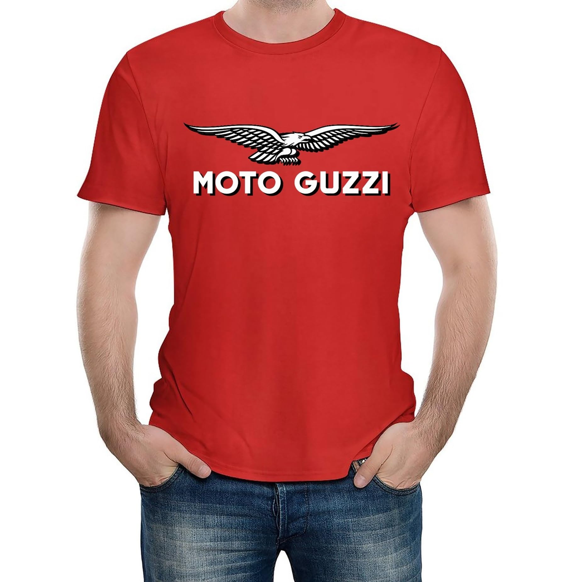 RWRAPS Hombres Verano Cuello Redondo Camiseta para Moto Guzzi Imprimir Manga Corta Pullover Transpirable Camisa Deportes Tops Clásico Al Aire Libre tee Shirt