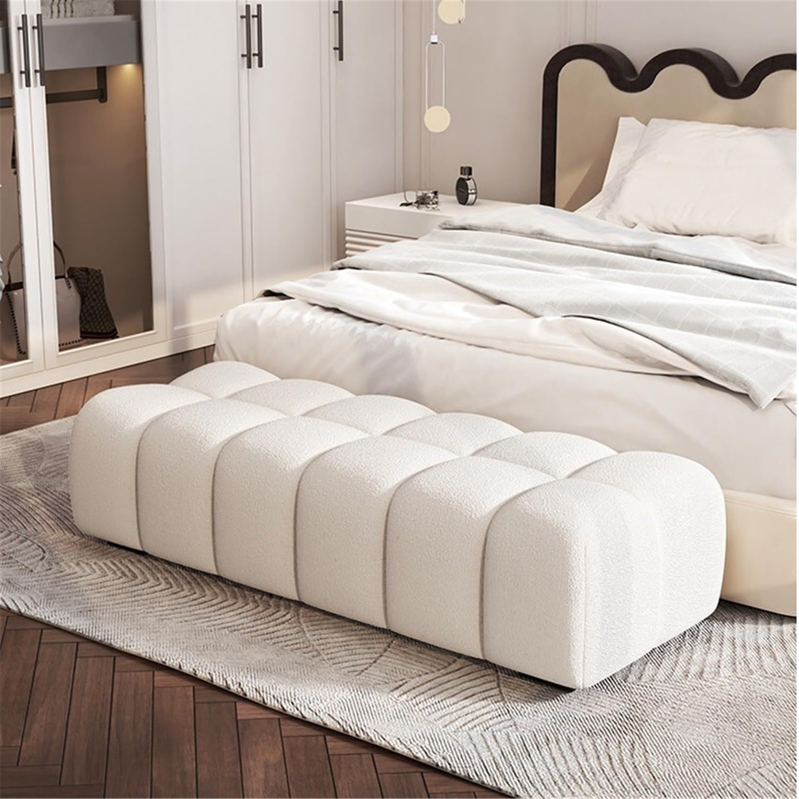 Elegante panca in tessuto per camera da letto e spogliatoio, comoda seduta per divano, ideale per mamme e soluzione decorativa, design salvaspazio