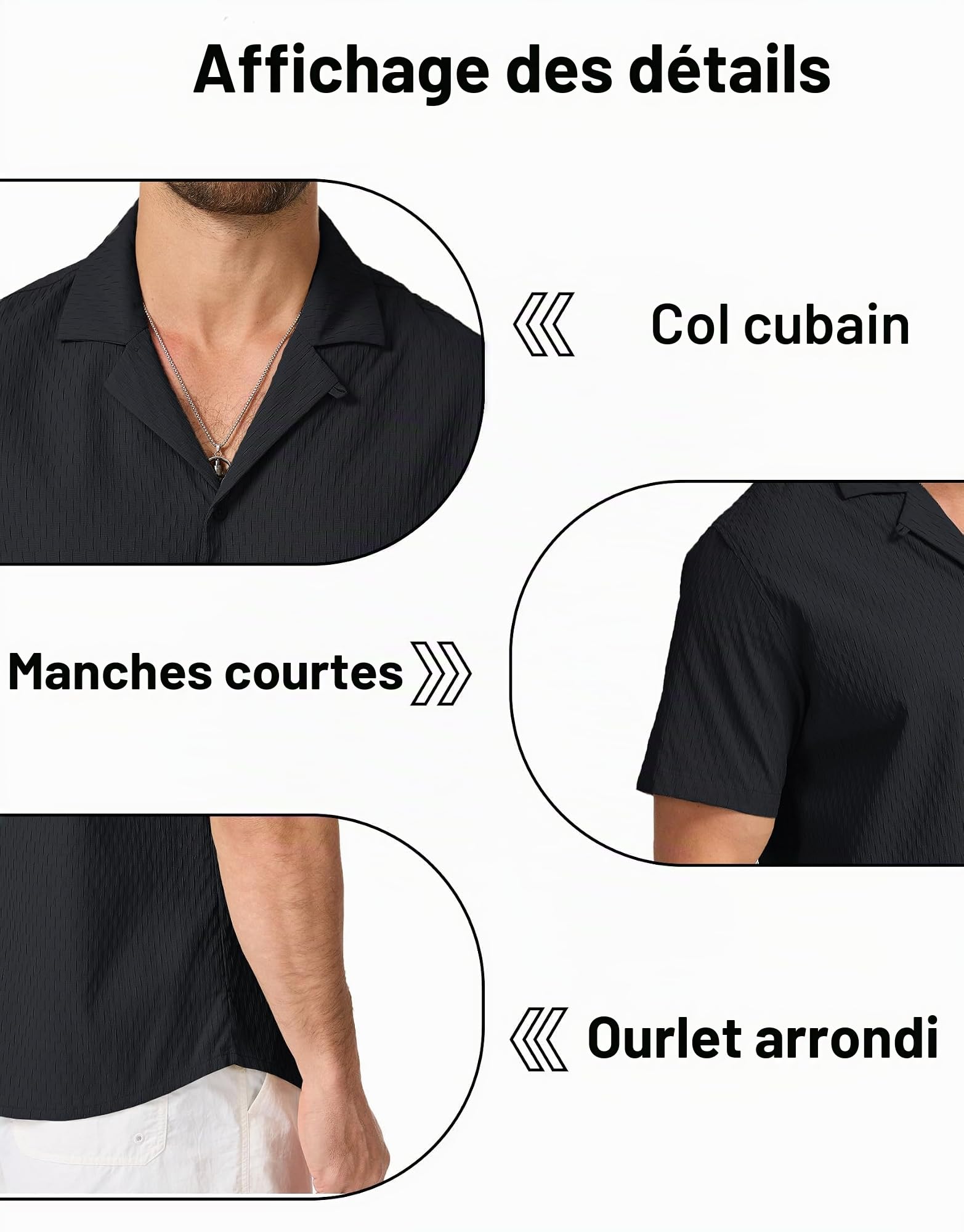 Cavva Chemise à manches courtes pour homme Guayabera cubaine décontractée boutonnée chemise d'été chemise de plage respirante