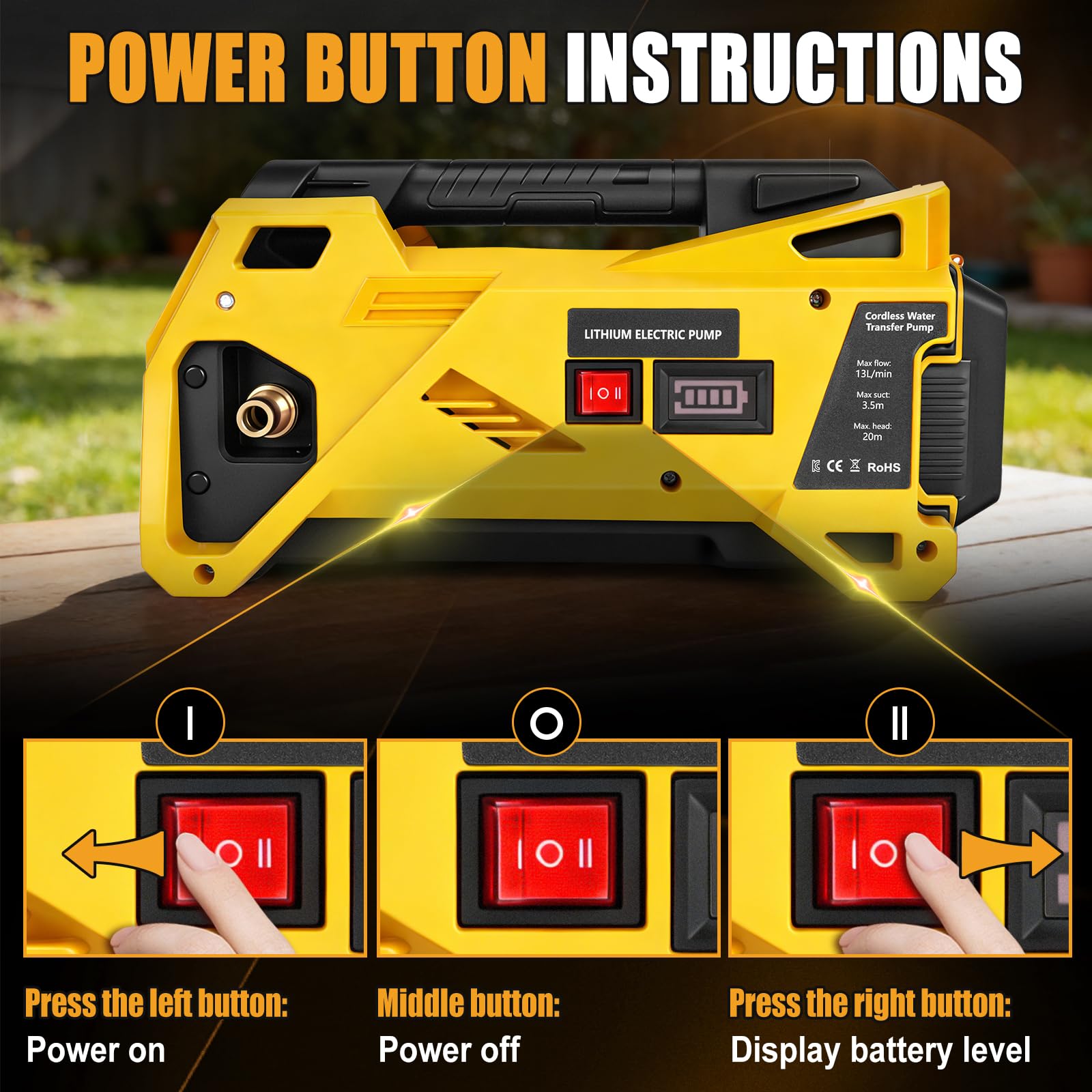 Pompa dell'acqua compatibile con batteria DeWalt da 20 V, senza fili, pompa elettrica autoadescante per casa, piscina, camper, giardino, vasca idromassaggio, stagno acquario (senza batteria)