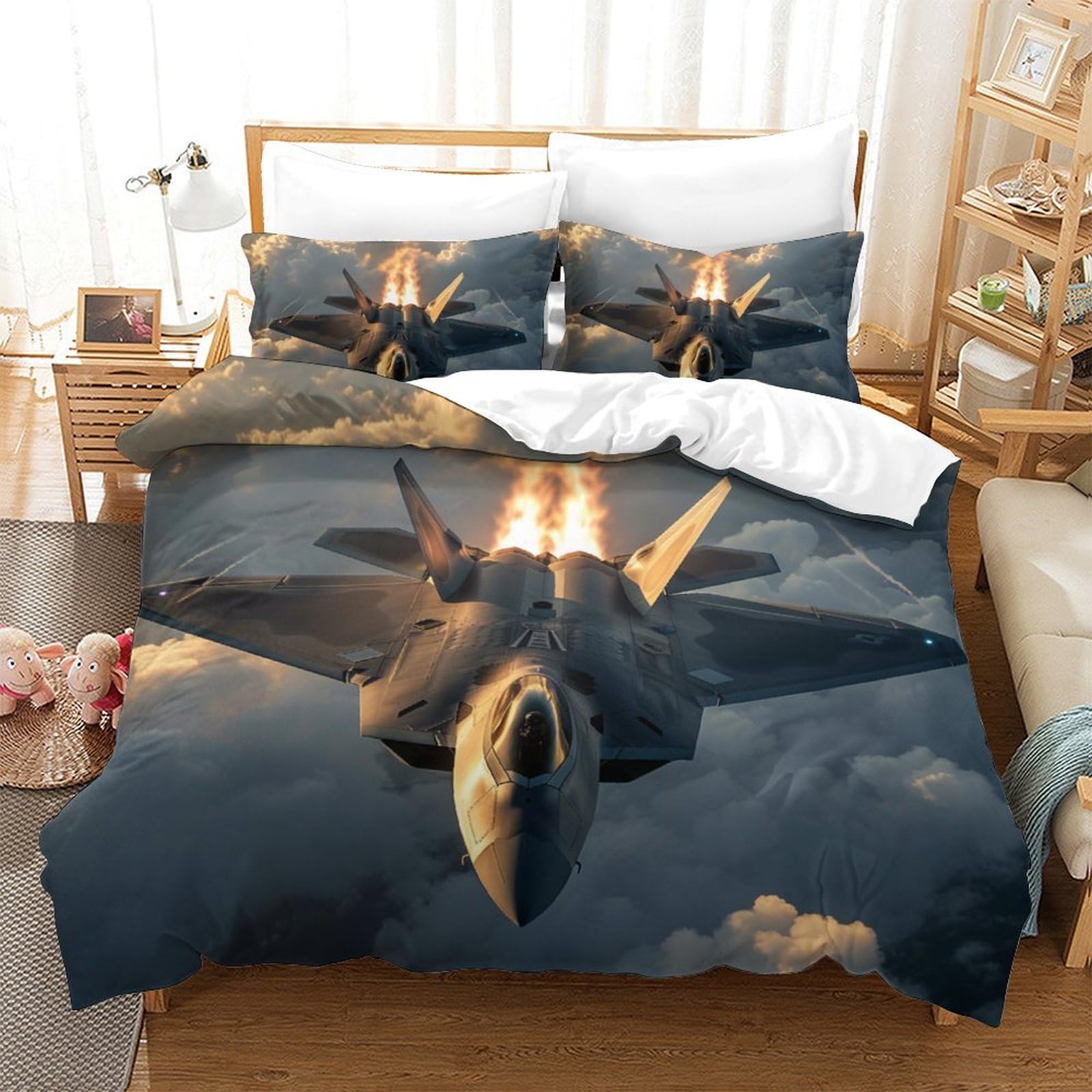 Housse de couette avion combat impression 3D haute définition en microfibre supérieure
