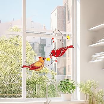 Sgeqmo Hummingbird Suncatchers, Stained Glass Window Hanging Ornament, Rainbow Maker Crystal Prism Suncatcher Outdoor Indoor Home Garden Party Decoration