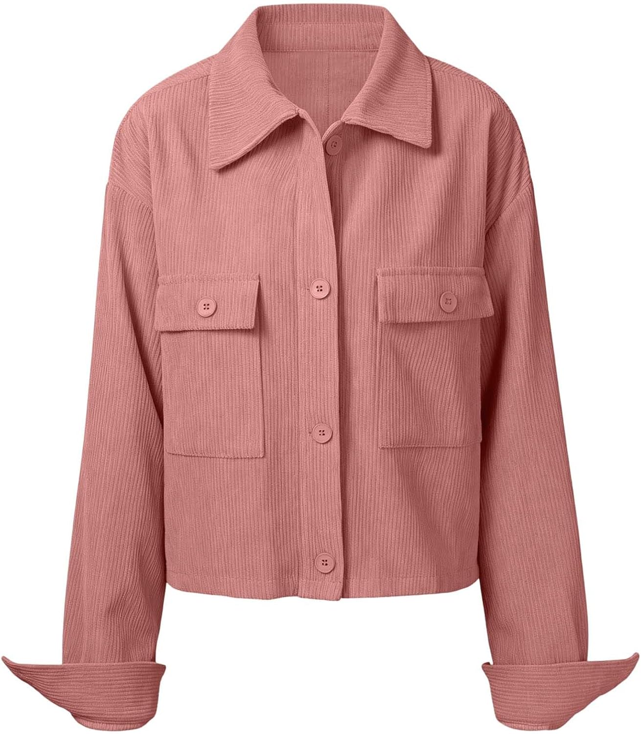 Corduroy Shacket for Women Long Sleeve Collared Button Down Jacket Fall Winter Casual Work Outerwear with Pocket