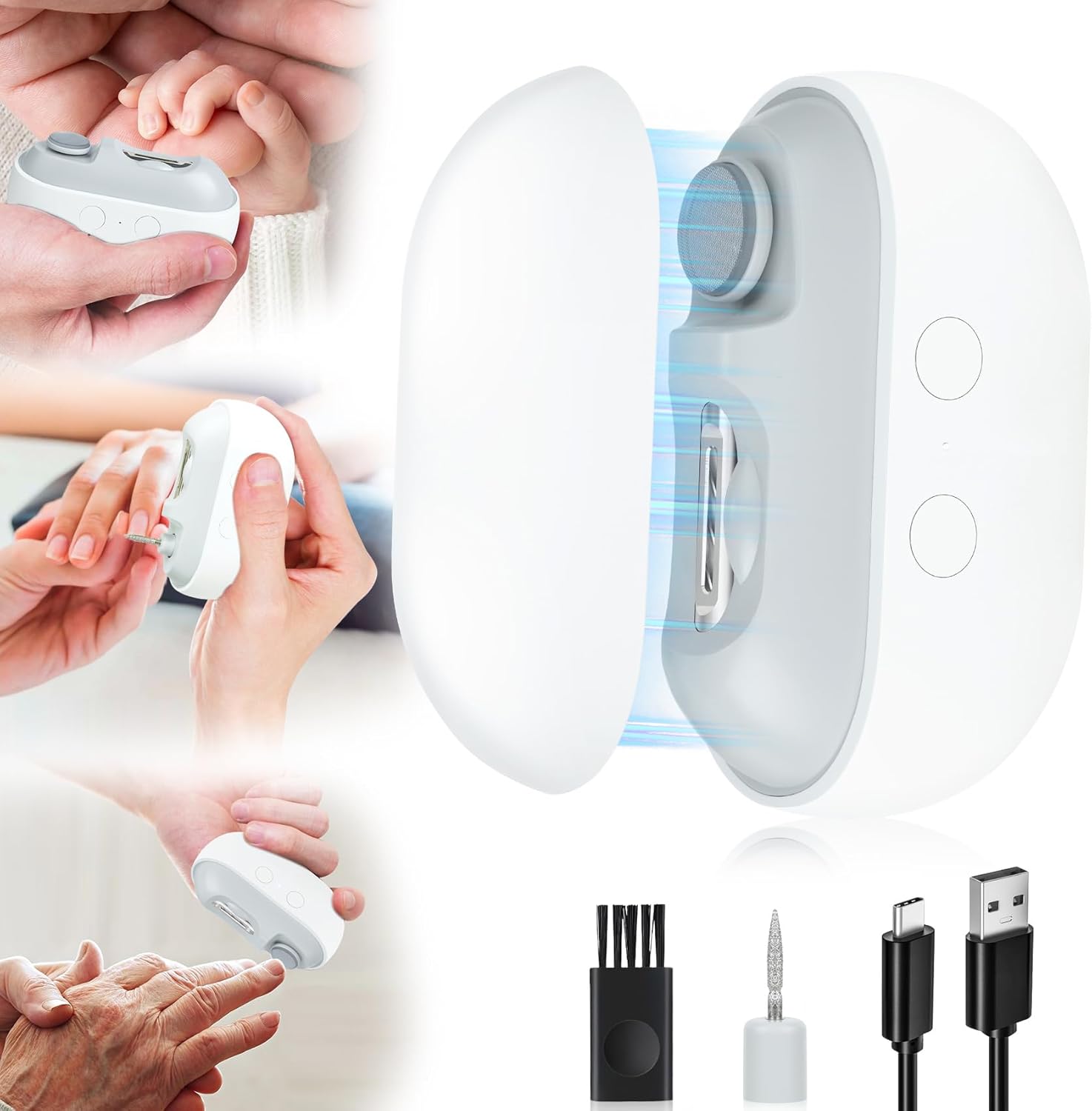 Electric Nail Clipper with 3 in 1 Design, USB Rechargeable