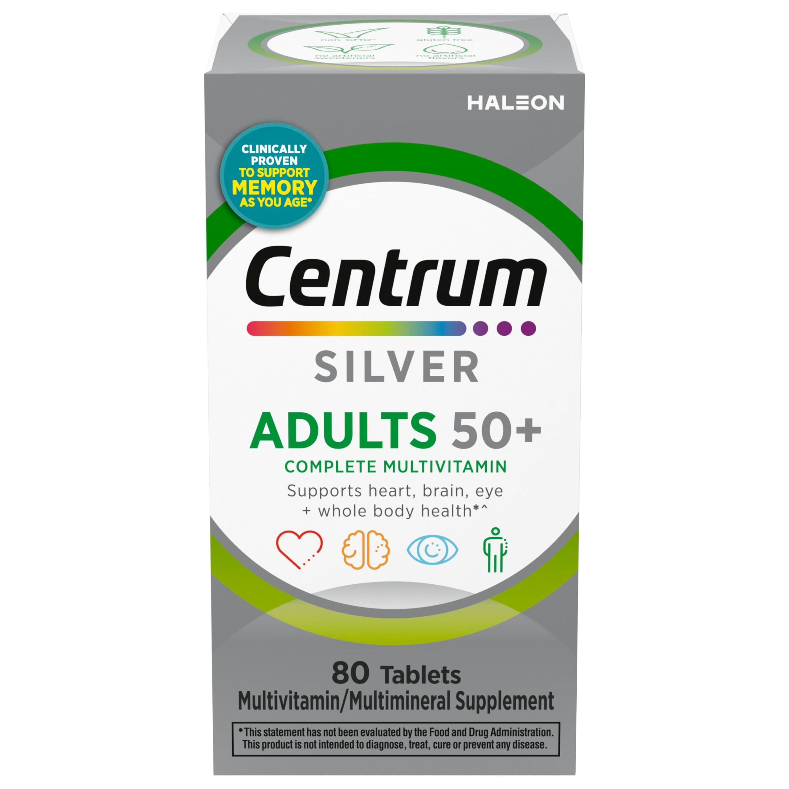 Centrum Silver Multivitamin for Adults 50 and Over, 80 Tablets | Contains Vitamin D3, B Vitamins, Clinically Proven to Support Memory as You Age, GLP-1 Support