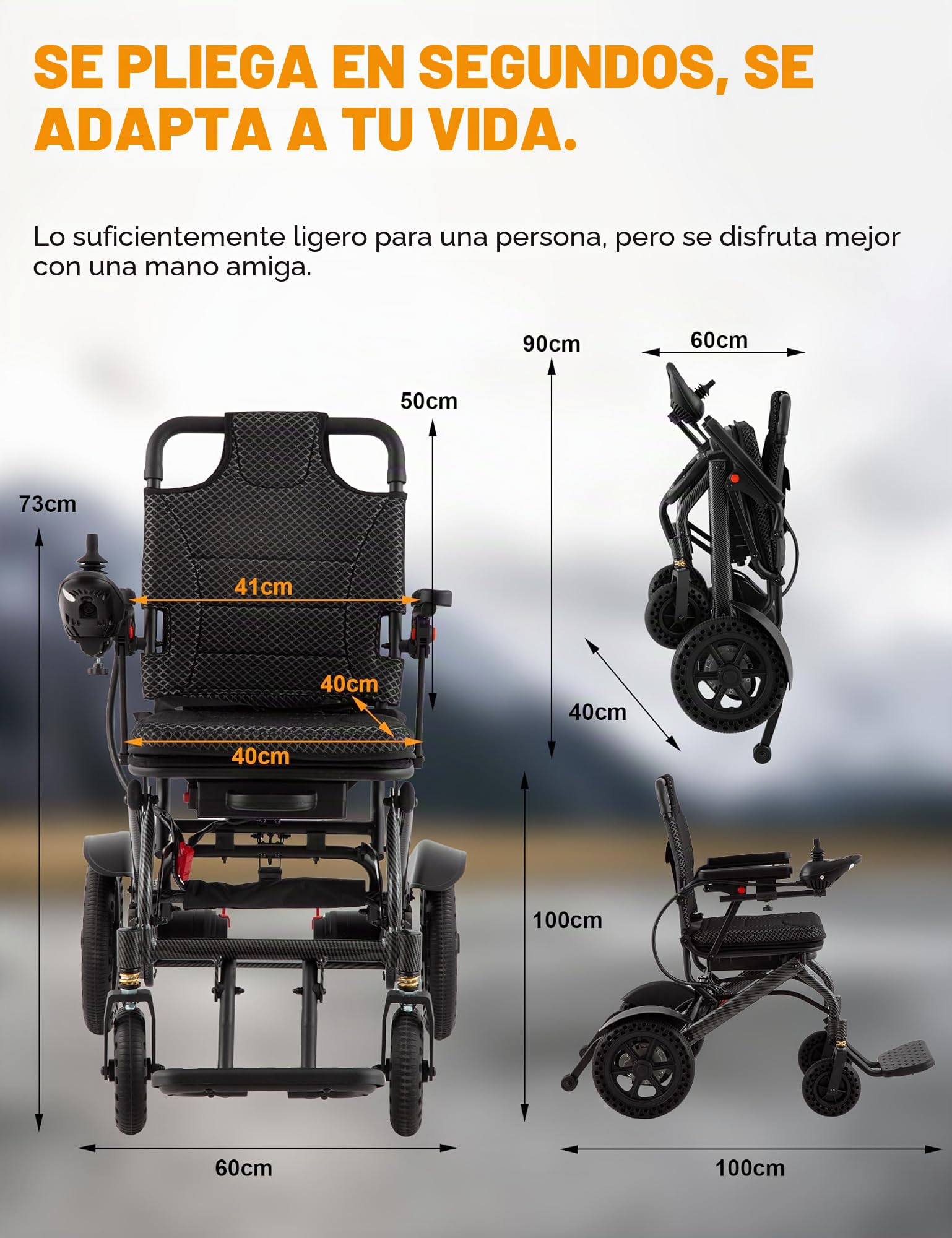 Sillas de ruedas eléctricas plegables ligeras para adultos, motor de 500 W, batería desmontable de 10 Ah, absorción de impactos y marco de aluminio, plegado de 3 segundos, capacidad de carga