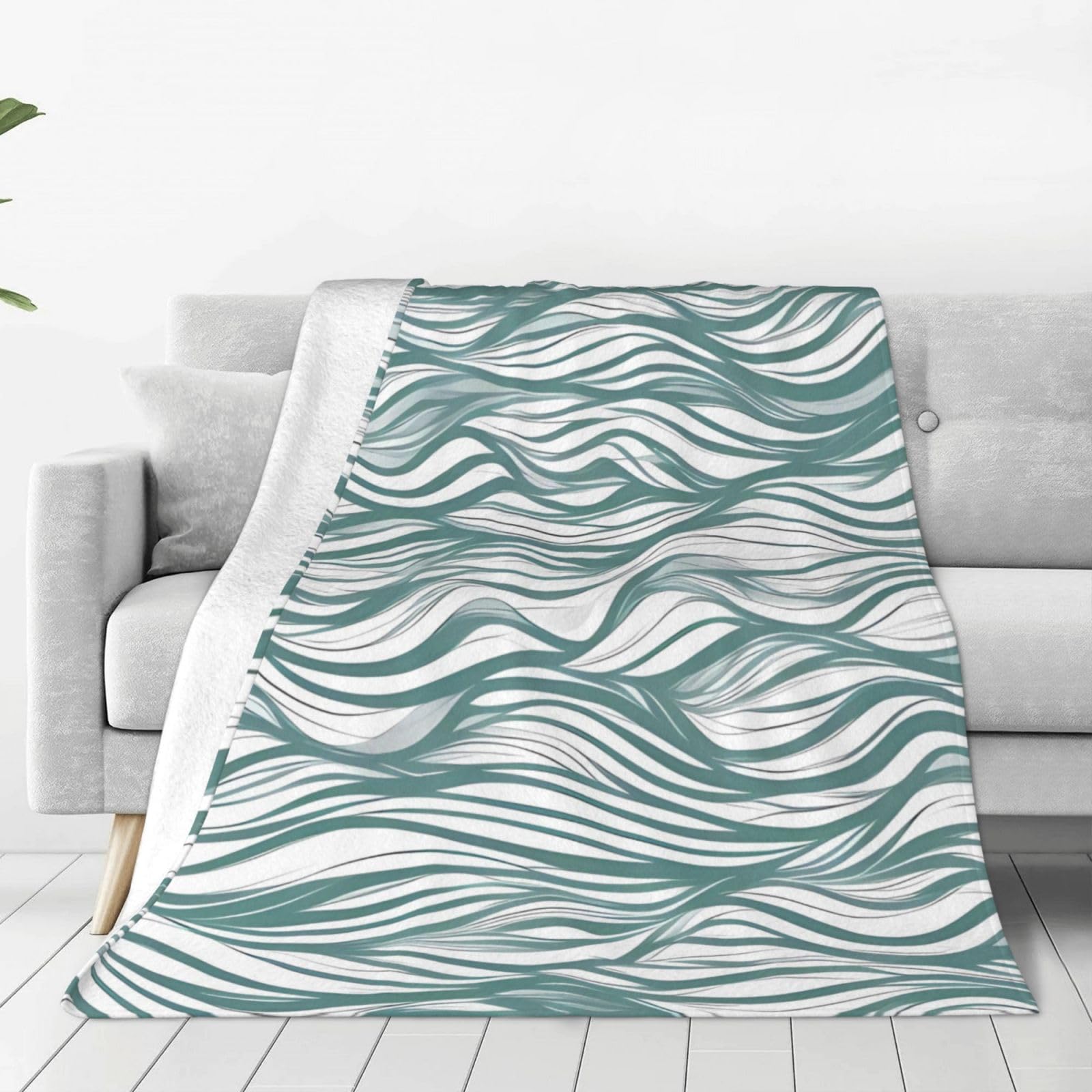 Couverture polaire légère en flanelle ondulée vert sauge pour lit 152x127 cm
