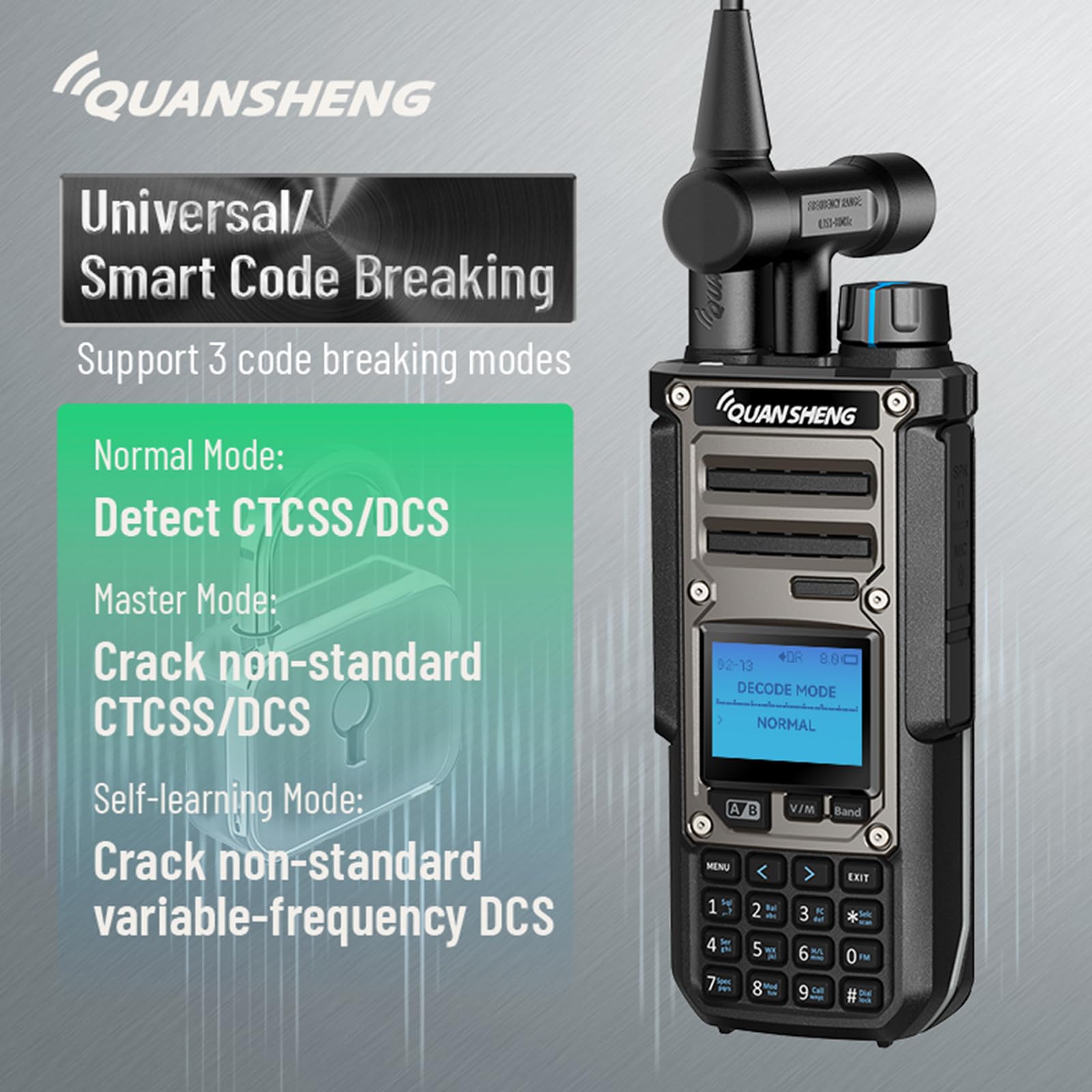 HYS Quansheng TK-11(8) Talkie-walkie VHF/UHF 10 W, port de charge de type C et batterie 3000 mAh, numéro de canal 999, analyseur de spectre, radio bidirectionnelle professionnelle