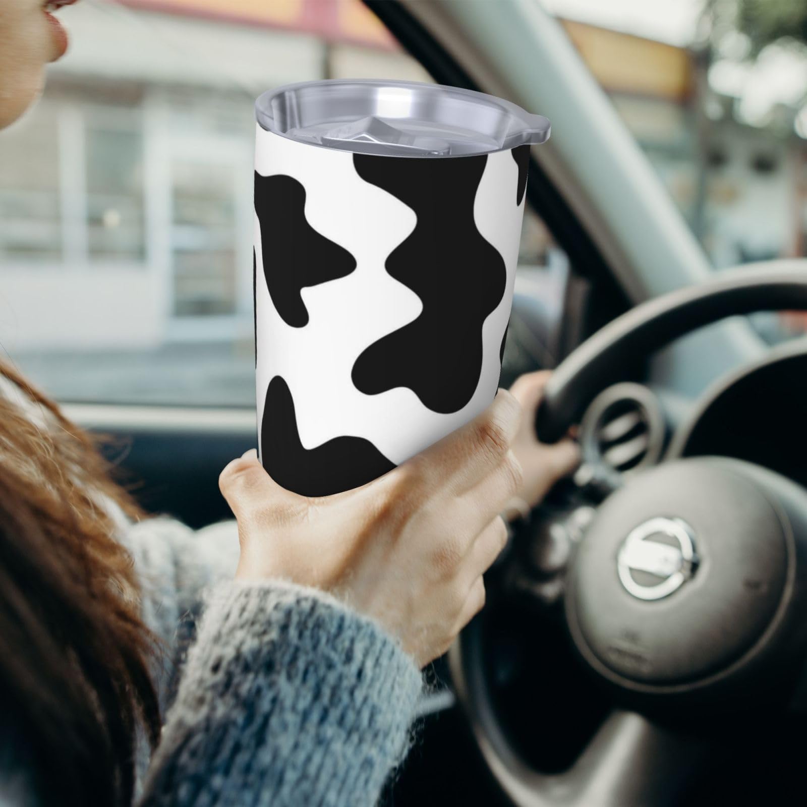 Krowa plamka z nadrukiem 590 ml kubek samochodowy przenośny samochodowy kubek ze słomką kubek ze stali nierdzewnej