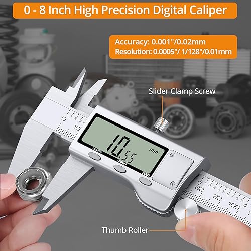 Miniatura 2 de Neoteck Juego de calibrador digital de 8 pulgadas y calibrador de espesor, de acero inoxidable, herramienta de medición de pinza Vernier