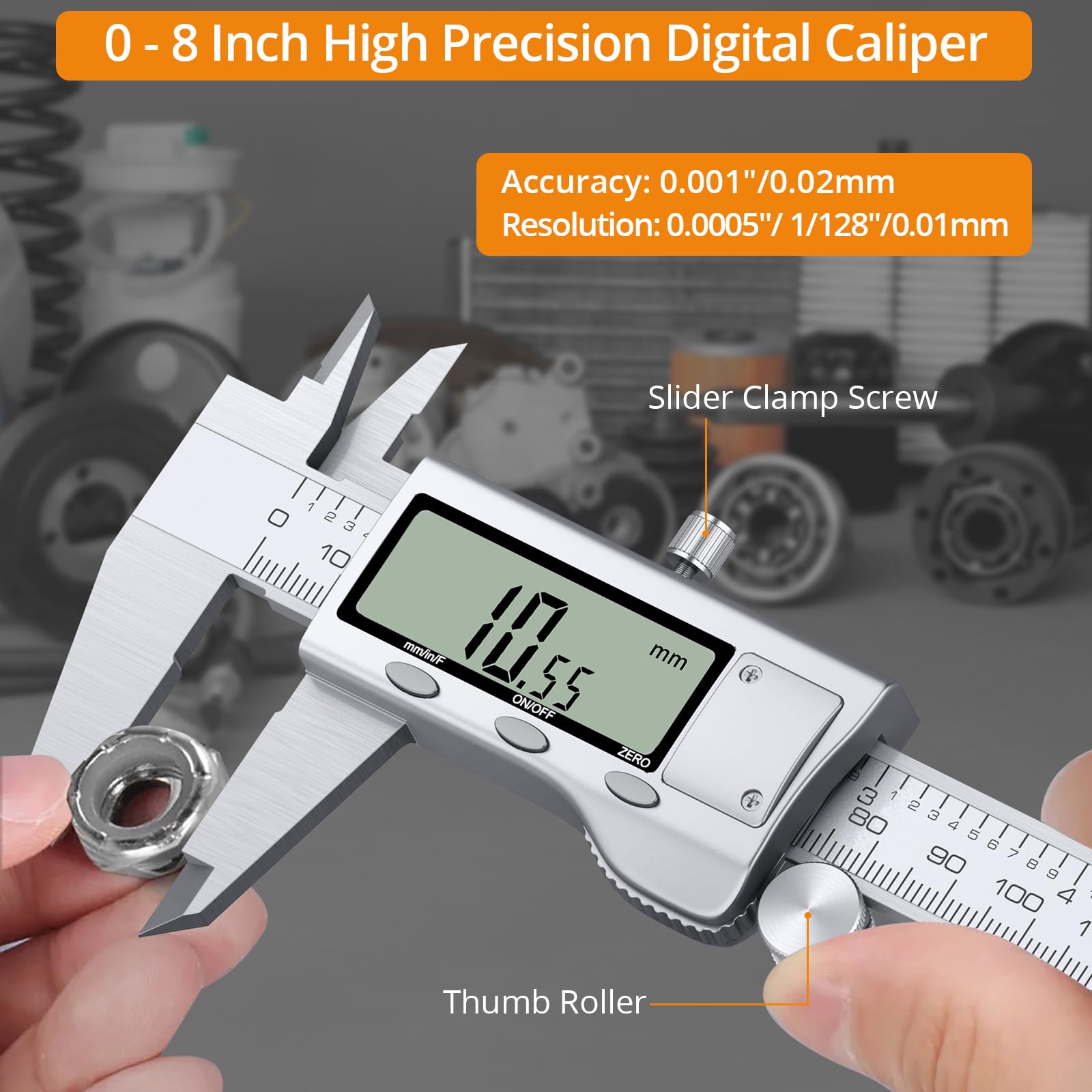 Neoteck Pied à Coulisse Numérique 200 mm en Acier Inoxydable avec 32 Lamp Jauge d’Épaisseur Conversion de f/inch/mm avec Grand Écran LCD Caliper VernierMesure de Diamètre, Calibre Profondeur