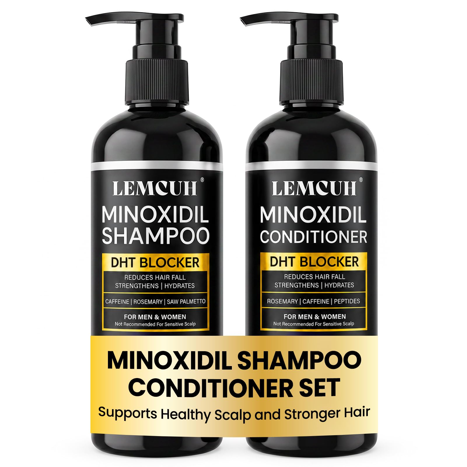 Minoxidil Shampoo and Conditioner Set for Hair Growth – DHT Blocker Shampoo Conditioner Enriched with Biotin, Saw Palmetto & Ginger – Supports Thicker, Fuller Hair, Scalp Care Formula For Men Women