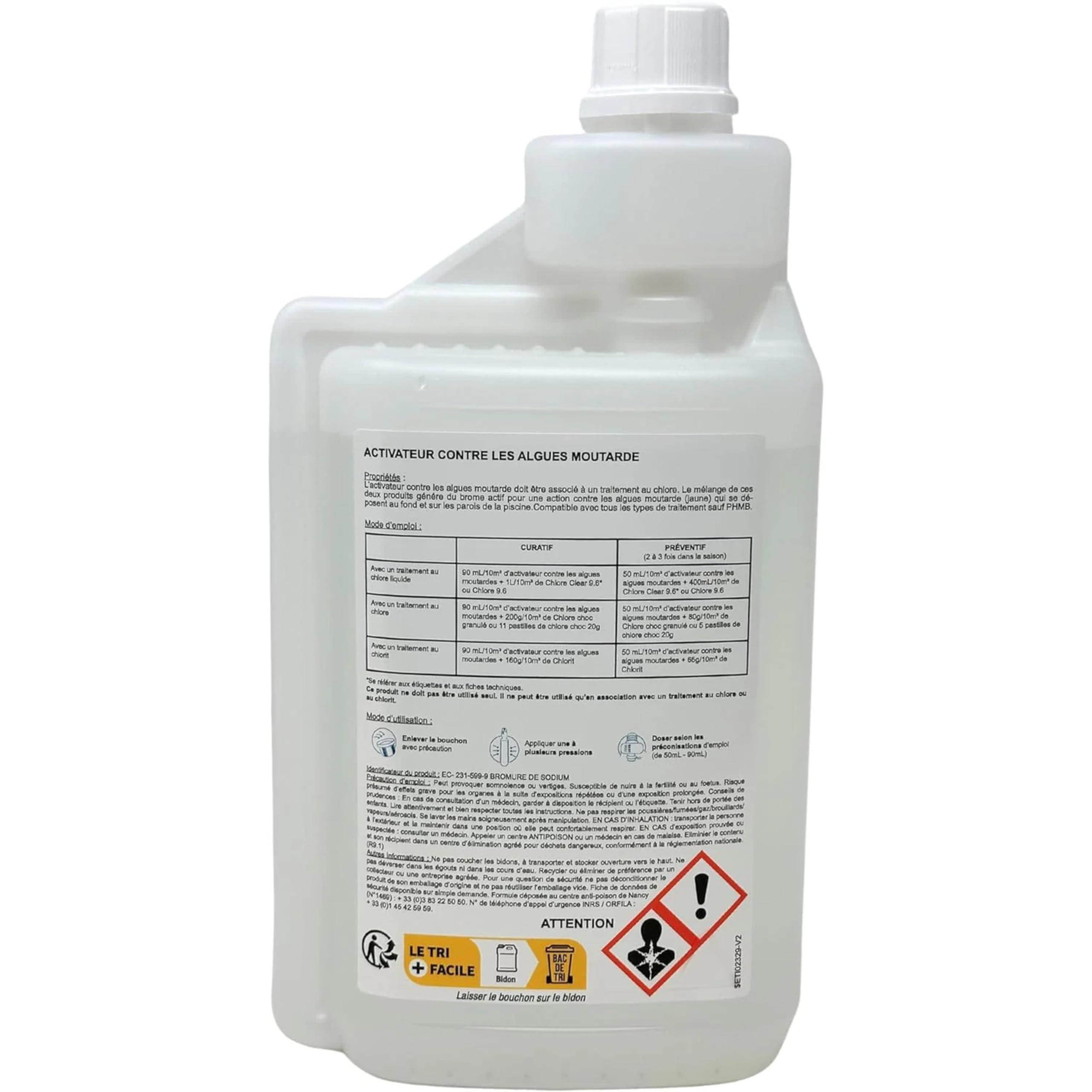 Activateur Efficace Contre Les Algues Moutardes pour Piscines - Compatible avec Traitement au Chlore, 1L - Conditionné en France