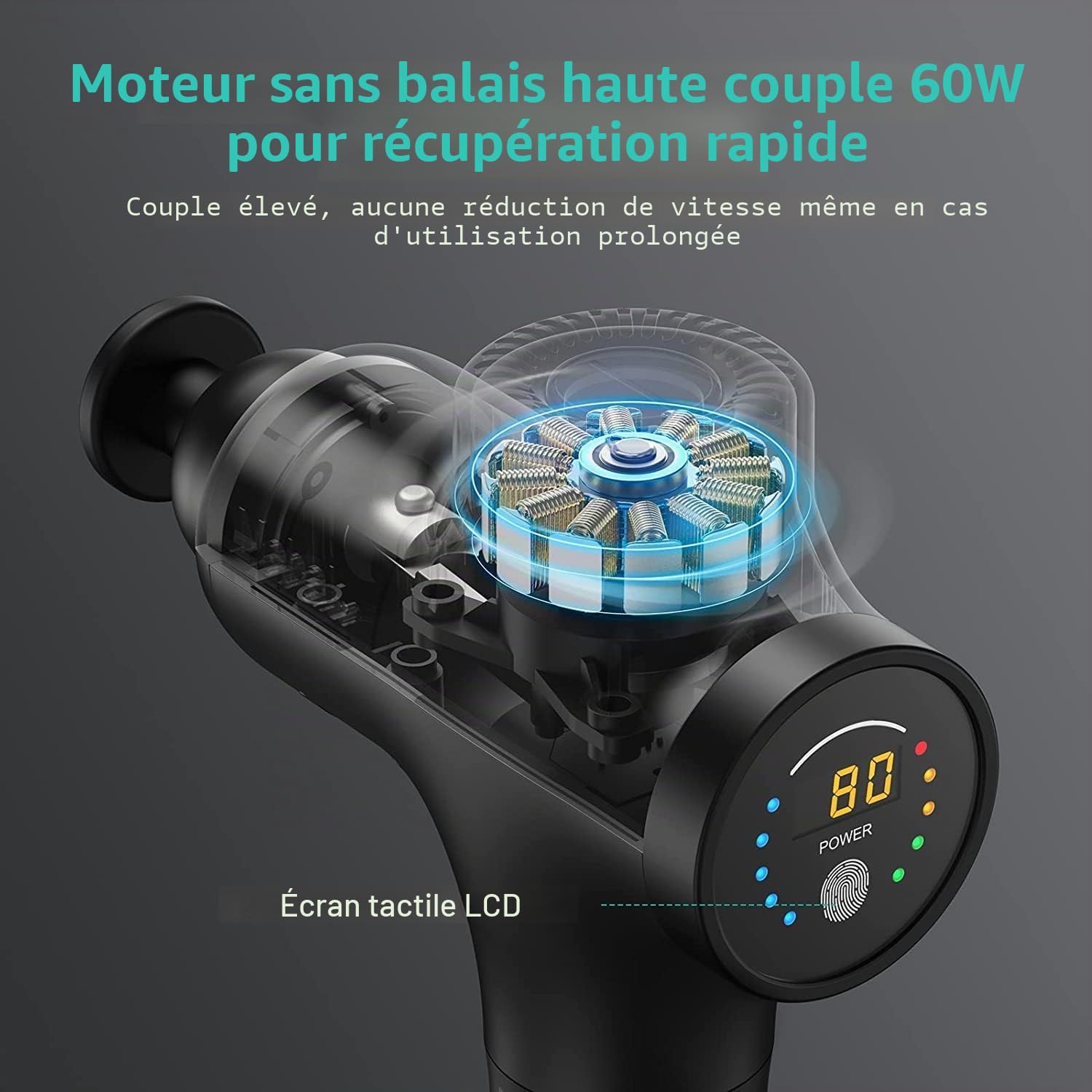 Mebak 3 Pistolet de Massage Musculaire Massage Gun Masseurs Électriques Portables Masseur des Tissus Profonds Soulagement des la Douleur Ultra Silencieux avec 7 tête 5 vitesses 12mm Amplitude