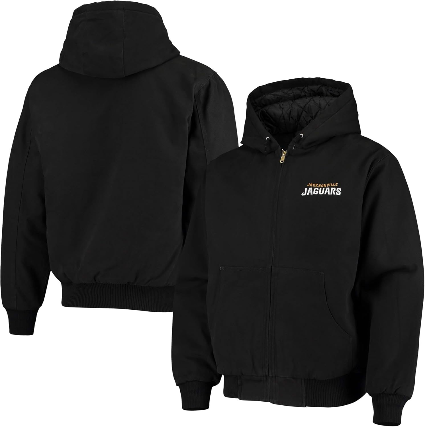 Dunbrooke NFL Jacksonville Jaguars Dakota Canvas Quilt Lined Hooded Jacket, Black, Small