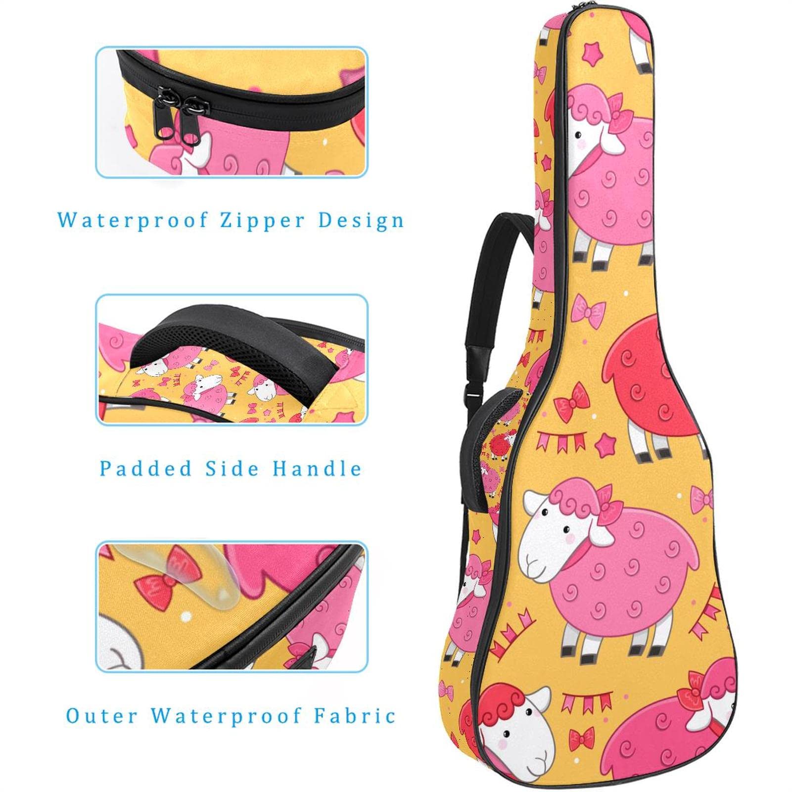 Torba na gitarę akustyczną wodoodporna gitara plecak gruby miękki wyściełany płaski 'Happy Easter Bunny Egg' klasyczna gitara etui, Kolor (4), 42.9x16.9x4.7 in, Organizer do torby