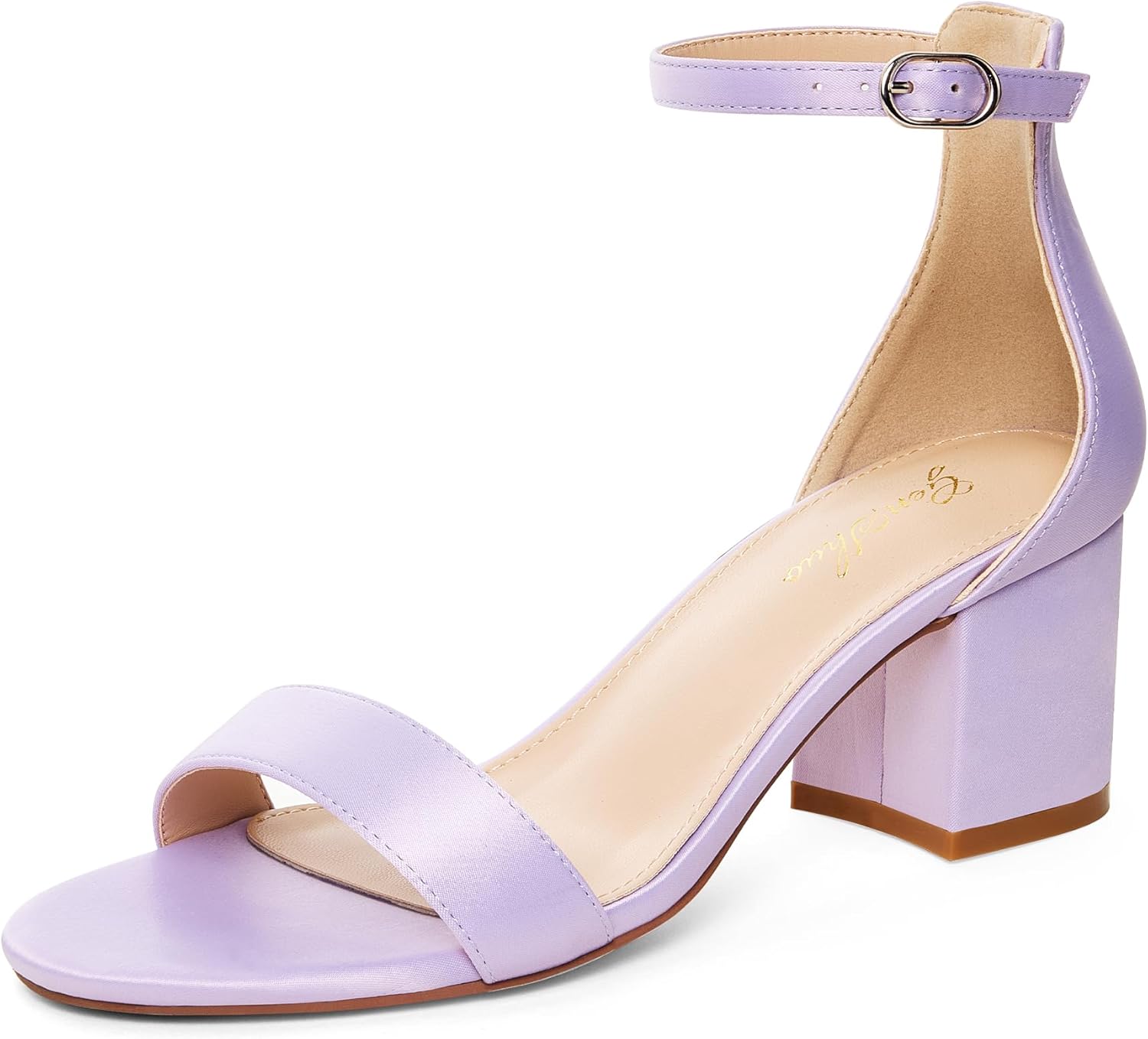 GENSHUO Women's Low Block Heel Sandals Strappy Open Toe Dress Heels Comfortable Sexy Cute Ankle Strap Wedding Party Prom Summer Heeled Shoes