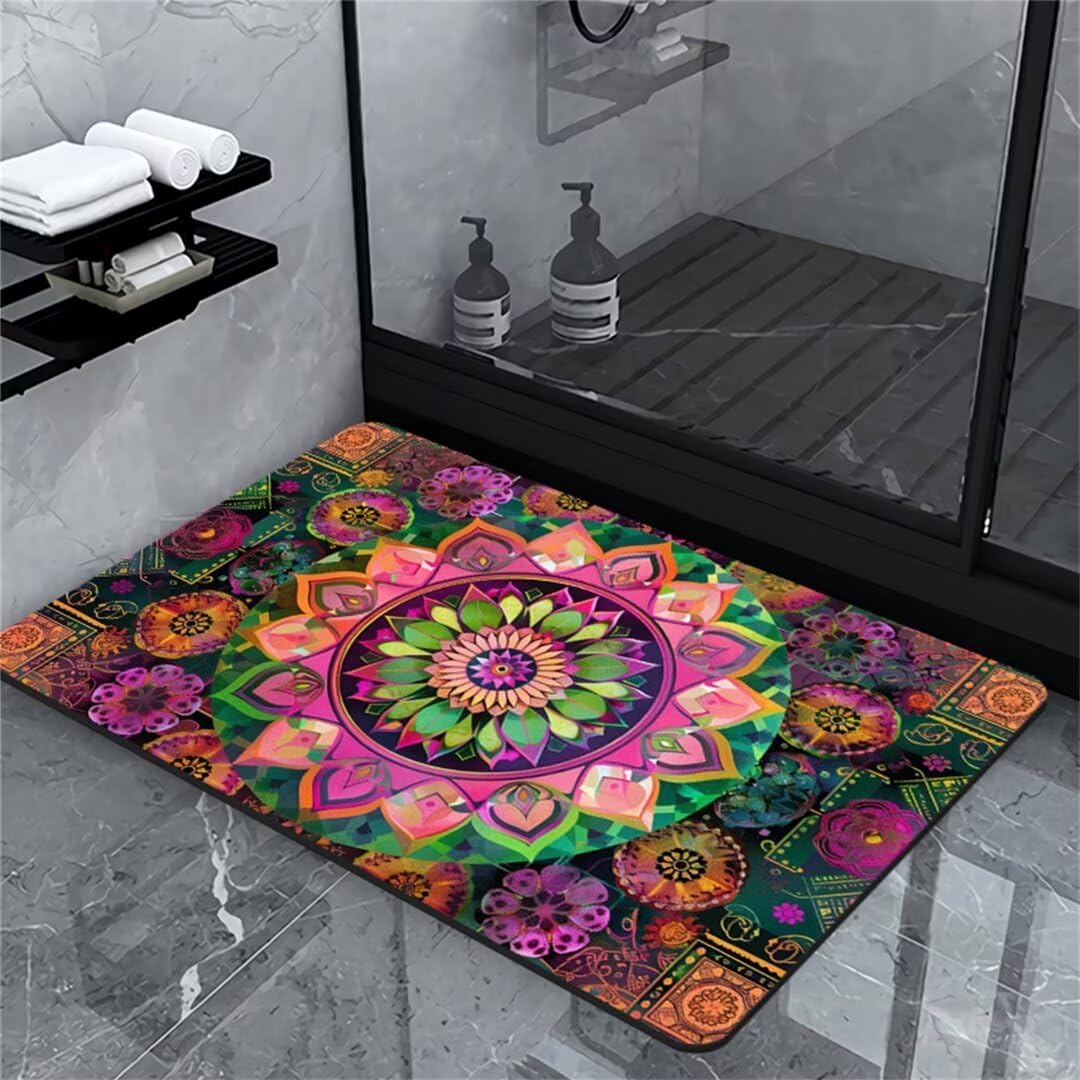 Tappeto Mandala Tappeto Bagno Super Assorbente Antiscivolo, Tappetino Bagno Pietra in Microfibra Lavabile Asciugatura Rapida Tappeto Ingresso, Tappeto Bagno Grande Cucina Tappetino Doccia 80x120cm