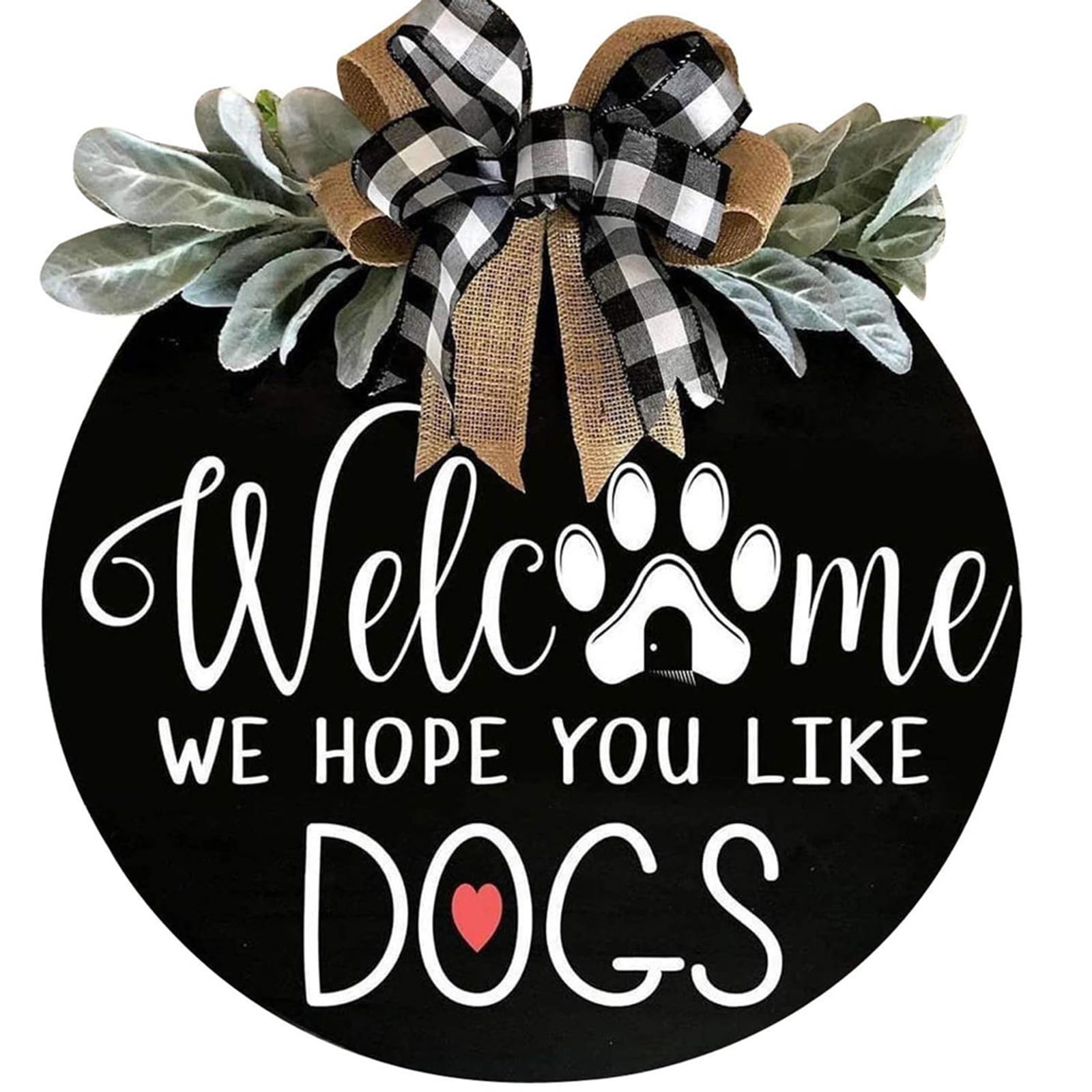 TREETDOBV Welcome Sign for Front Door, Front Door Decor for Farmhouse Porch We Hope You Like Dogs, Farmhouse Rustic Plaque Board Decor for Household Pet Shop Wall Decor(Black)