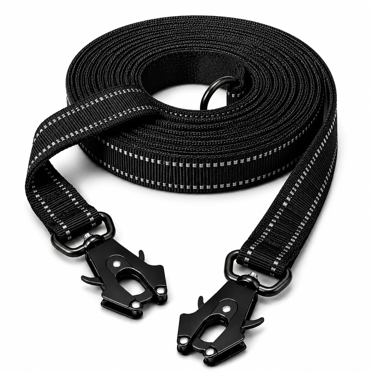 Lina Pet Hundeleine 3m x 2,5 cm, Verstellbare Doppelleine aus Nylon mit Aluminium-Karabiner, Führleine Reflektierend für große und mittelgroße Hunde