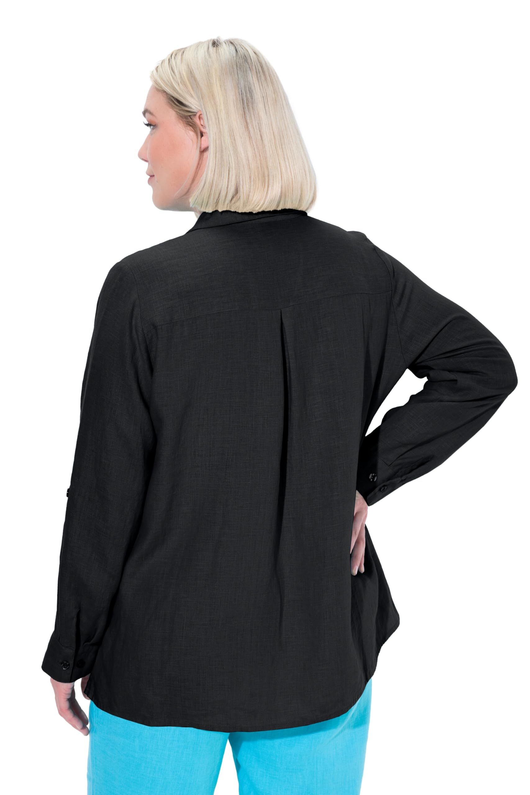 Ulla Popken Blusa in Lino con Colletto Aperto e Maniche Lunghe 794882
