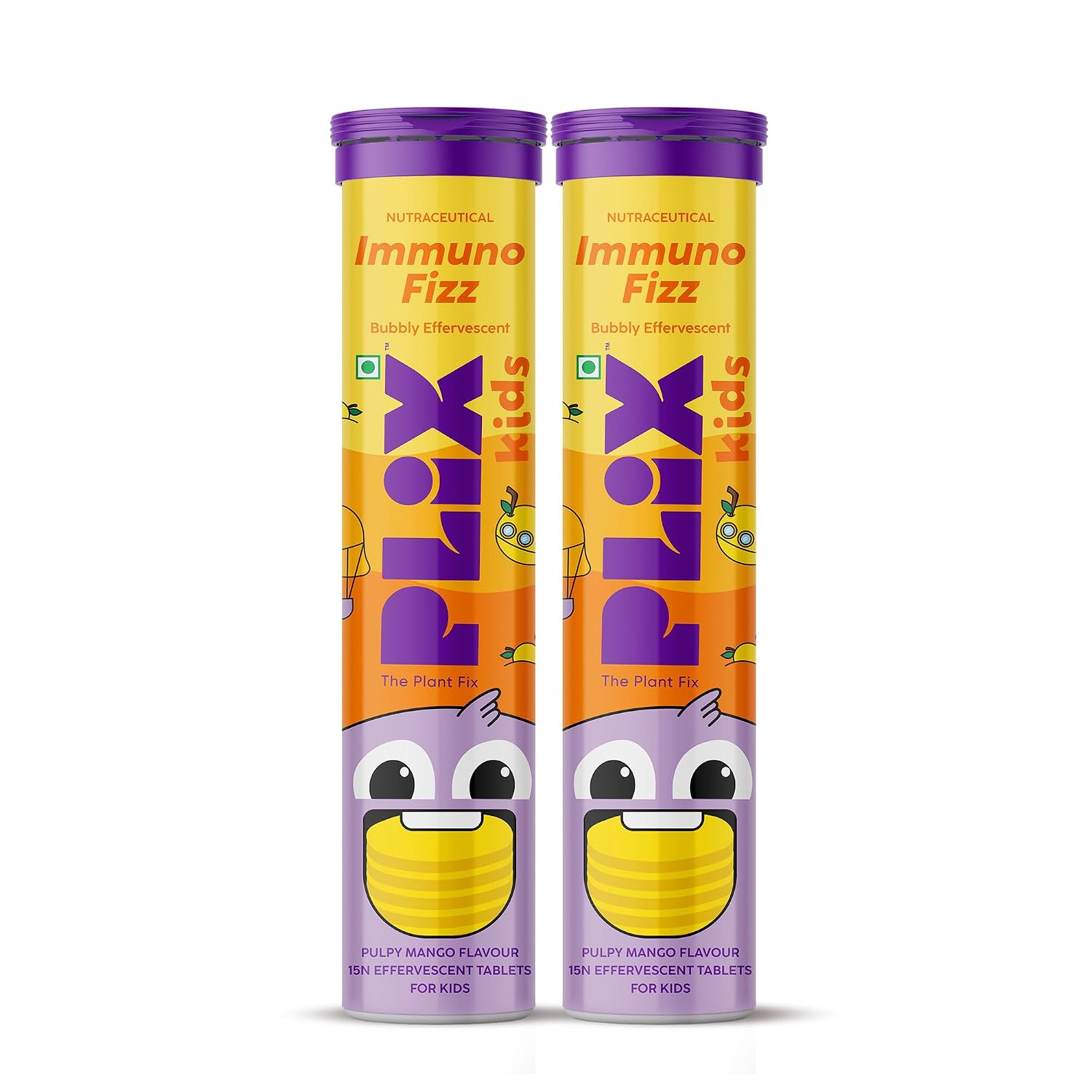 PLIX - THE PLANT FIX Kids ImmunoFizz Effervescent | Wellmune® & Tulsi | 30 Tablets, Pack of 2