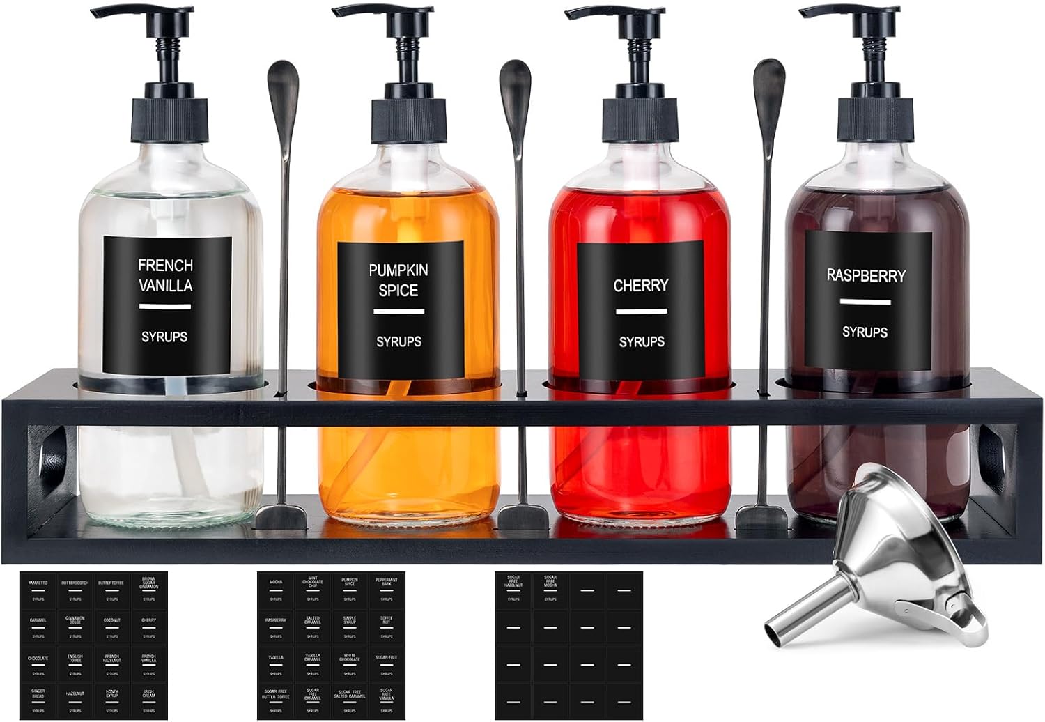 Syrup Dispenser for Coffee Bars, Glass Syrup Bottle with