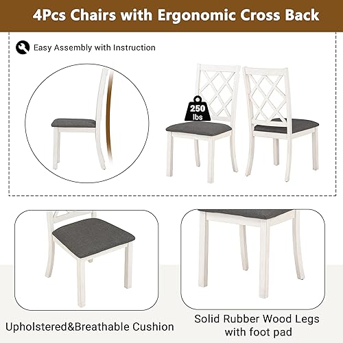 Miniatura 7 de Juego de mesa y sillas de comedor de cocina de 5 piezas para el hogar comedor juego de mesa de cocina de madera maciza con 4 sillas tapizadas para