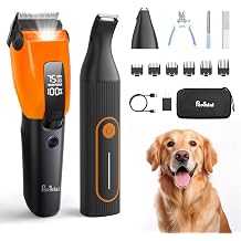 PAPMINI Dog & Cat Grooming Kit for Thick Coats, Heavy Duty Rechargeable Trimmer with LED Display & Storage Bag Orange, 2 in 1
