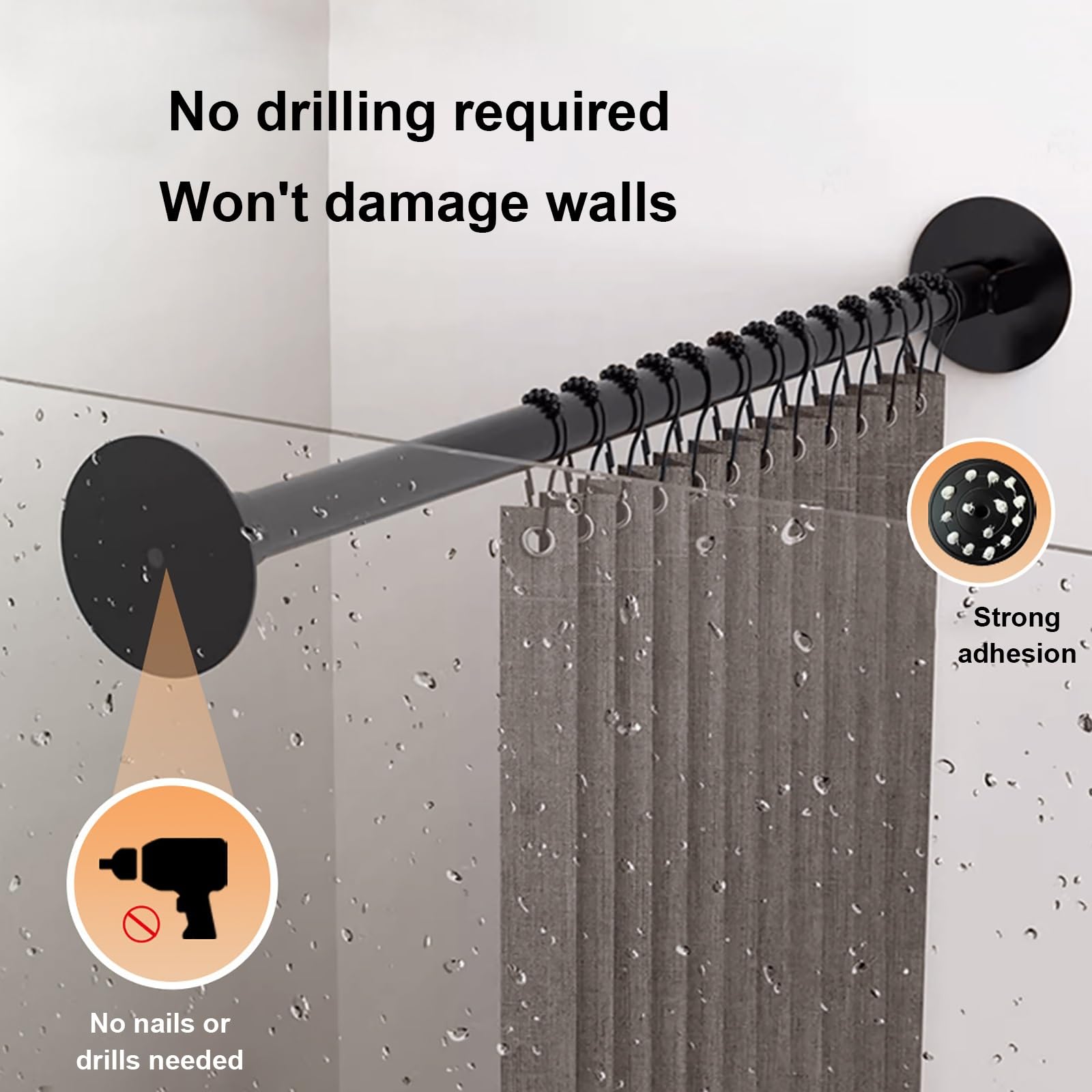 Barra Cortina Ducha Giratoria 180°, Barra Extensible Ajustable Sin Taladro, de Acero Inoxidable Antideslizante, para Cortinas de Ducha y Angulares(Stainless steel,115-180cm)
