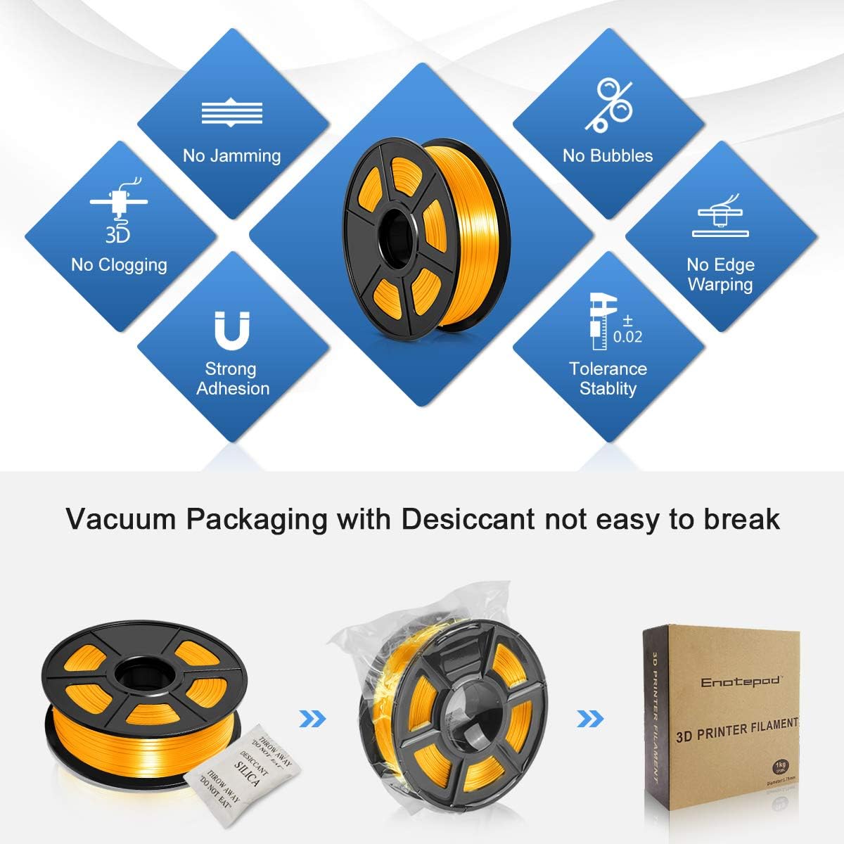 PLA Silk 3D Printer Filament 1.75MM, Sparkly Glitter PLA Silk Filament 1KG for 3D Printer PLA Shiny Silky Gold