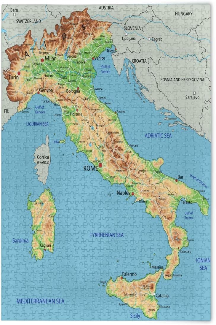 1000 Pieces Wooden Jigsaw Puzzles For Adults Italy Physical Map Puzzles Educational Games Brain Challenge Home Decoration Jigsaw Puzzles For Family Games Toy Gift