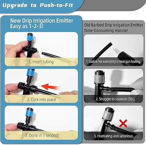 Miniatura 2 de 20 emisores de riego por goteo a presión para tubos de riego de 14 de pulgada, conexión bidireccional, emisores de goteo de vórtice ajustables con