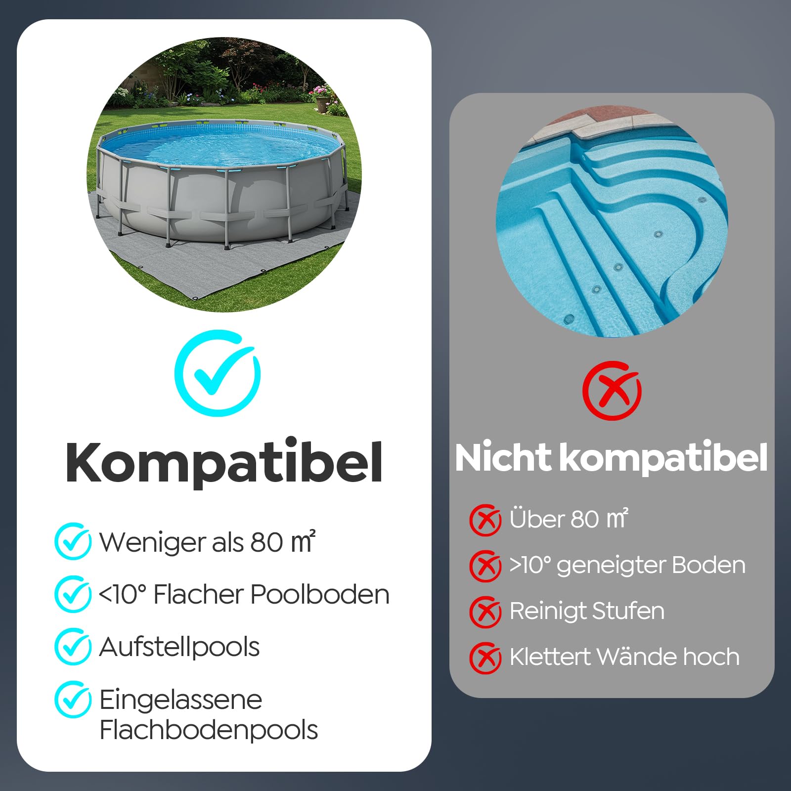 Pleco Se Poolroboter Akku 130 Mins Leistungsstarke Reinigung, Automatischer Kabelloser Poolreiniger Duale Motoren für Flachboden Pool bis zu 80 m²