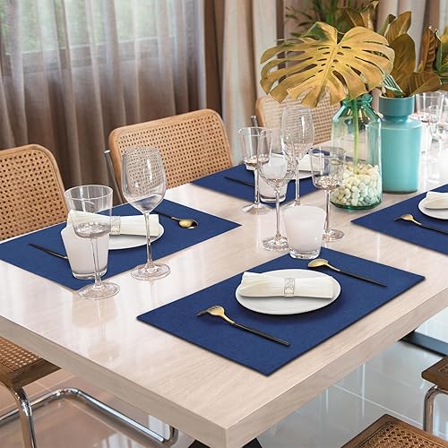 Miniatura 3 de Juego de 6 manteles individuales de tela, mezcla de lino y algodón, lavables a máquina, de doble capa, duraderos, resistentes al calor, manteles