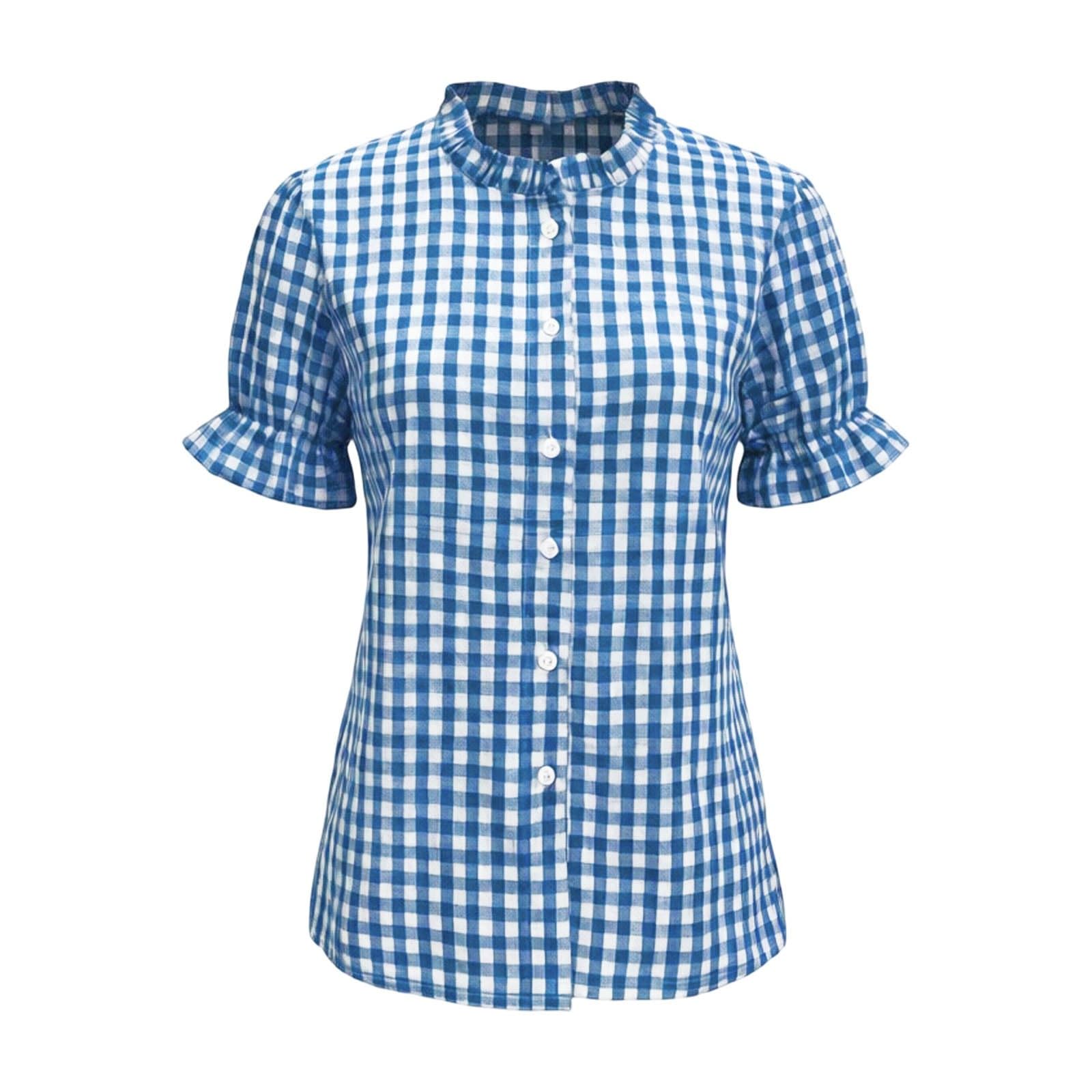 Trachtenbluse Damen Kurzarm Rot Weiß Karierte Bluse mit Knopfleiste Puffärmel Kariertes Trachtenblusen Oktoberfest Damen Outfit Moderen Bayrische Trachten Oberteil Trachtenshirt Karohemd