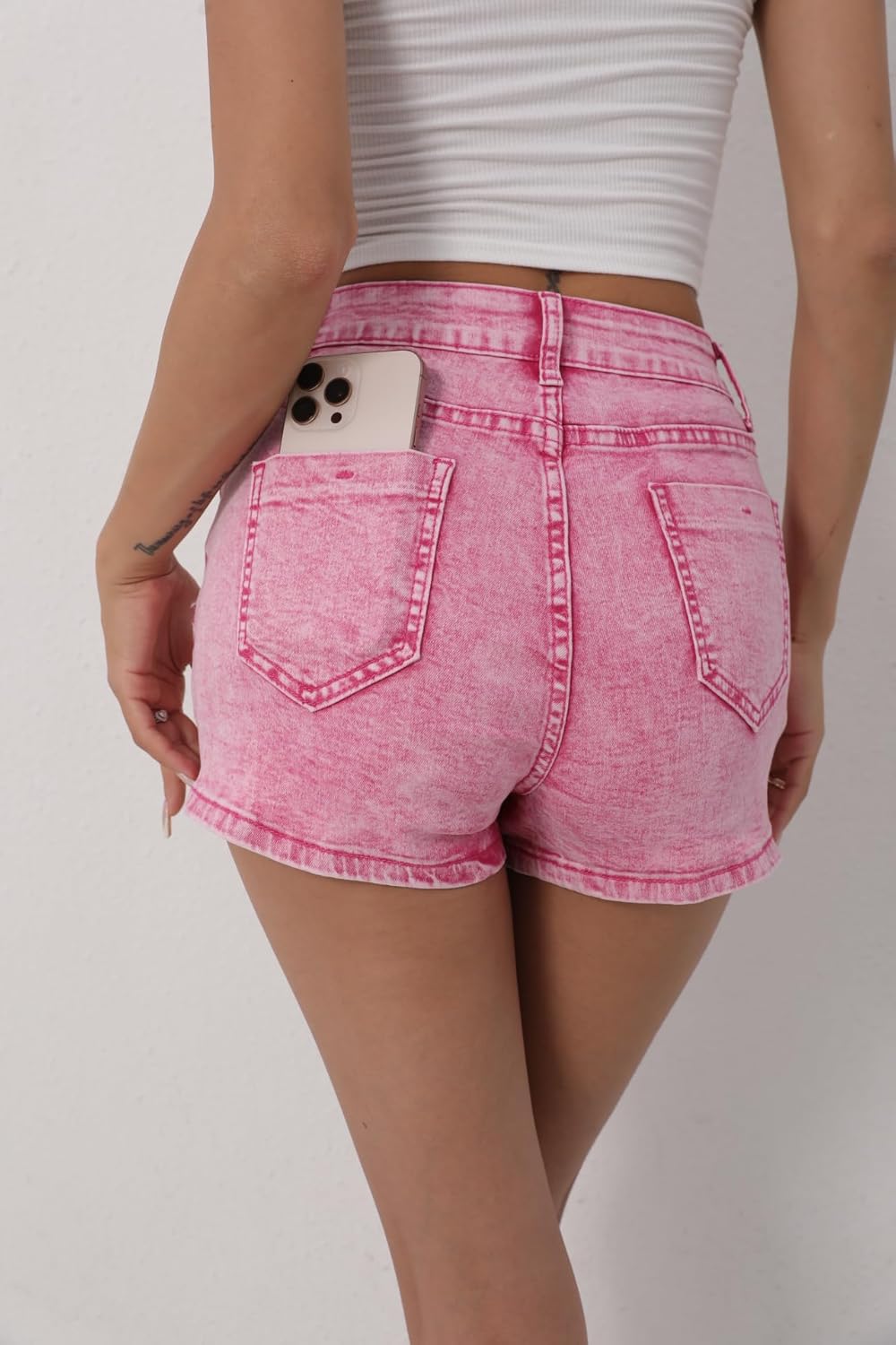 Women's Denim Skort High Waisted Asymmetrical Button Distressed Hem Stretch Skirt Shorts - Image 5