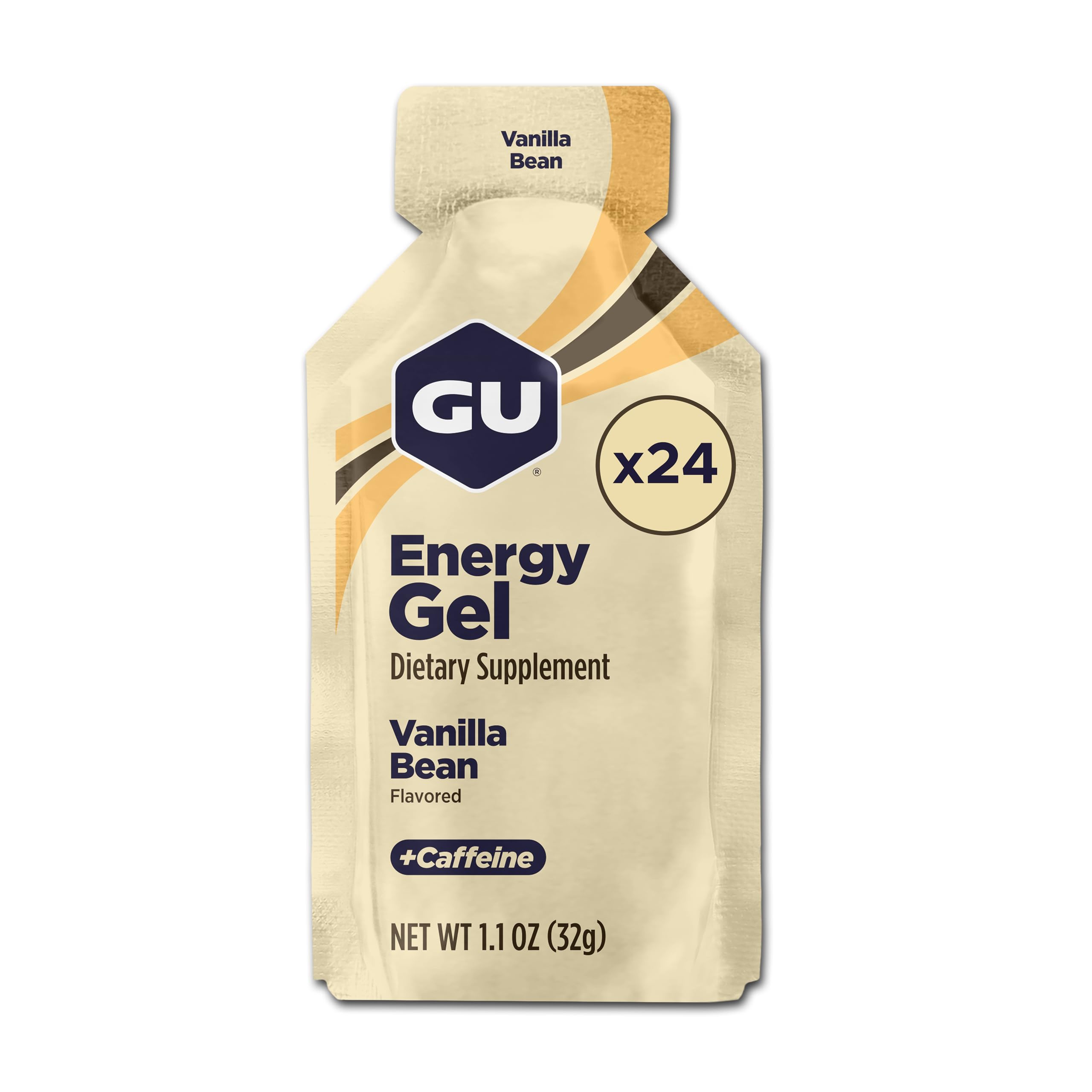 GUOriginal Energy Gels, Vanilla Bean 24 Pack - 100 Calorie Energy Gel with Carbohydrates, Caffeine, BCAAs and Electrolytes - Pre-Workout Fuel for Running, Cycling, Triathlon and Endurance Sports